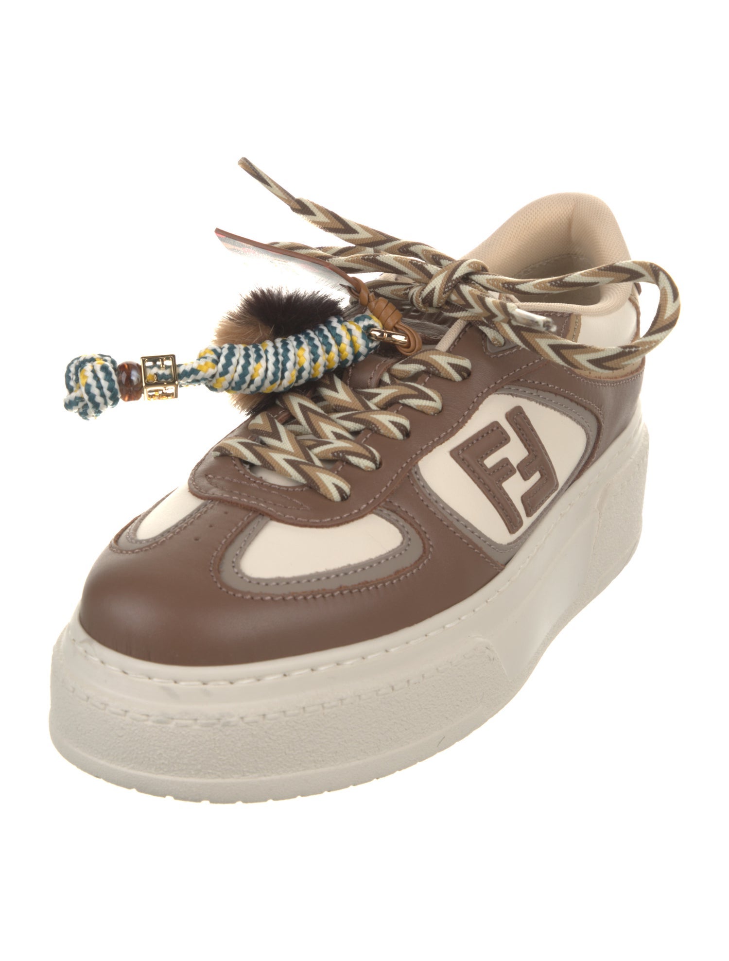 Fendi Leather Colorblock Pattern Sneakers
