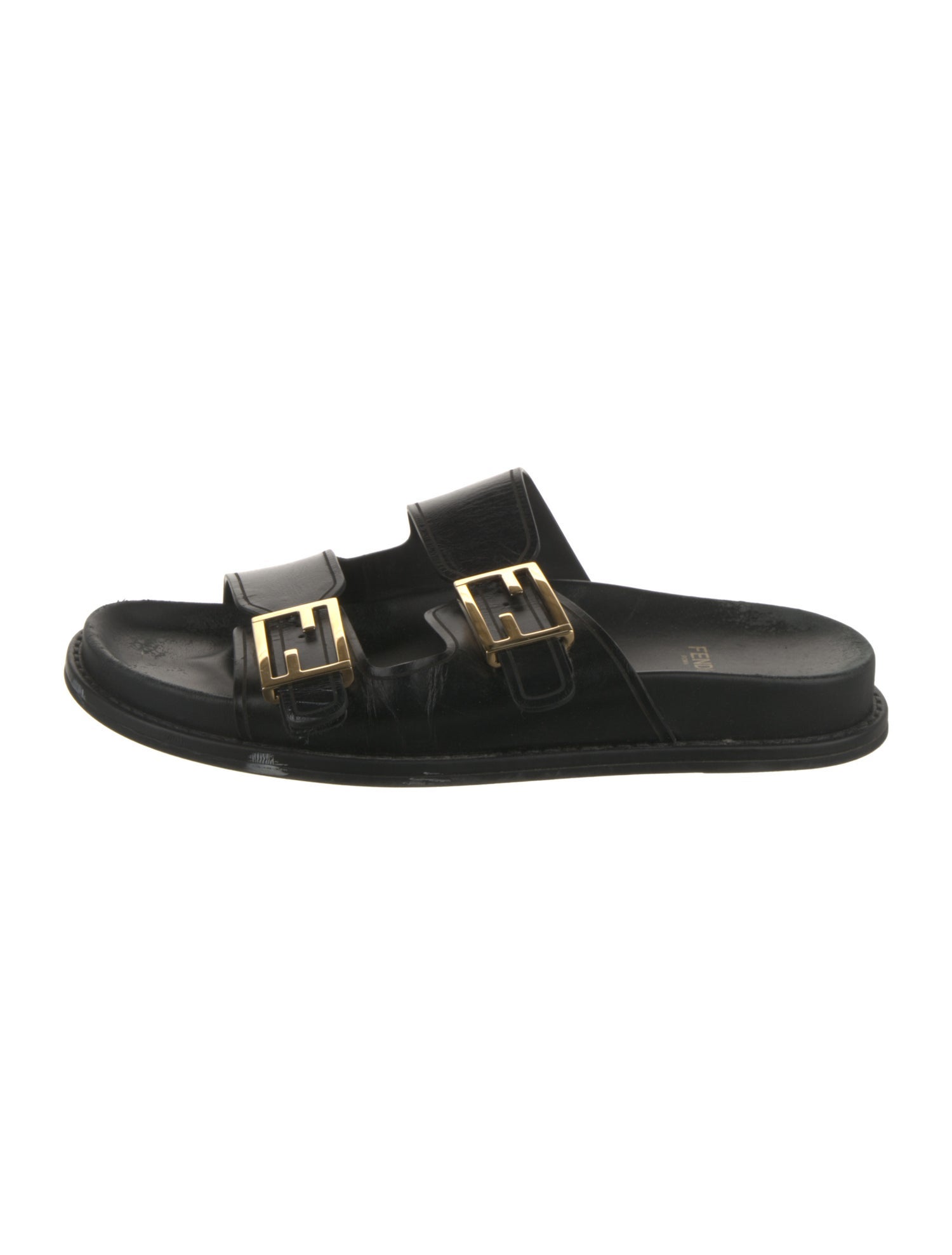 Fendi Zucca FF Logo Leather Slides