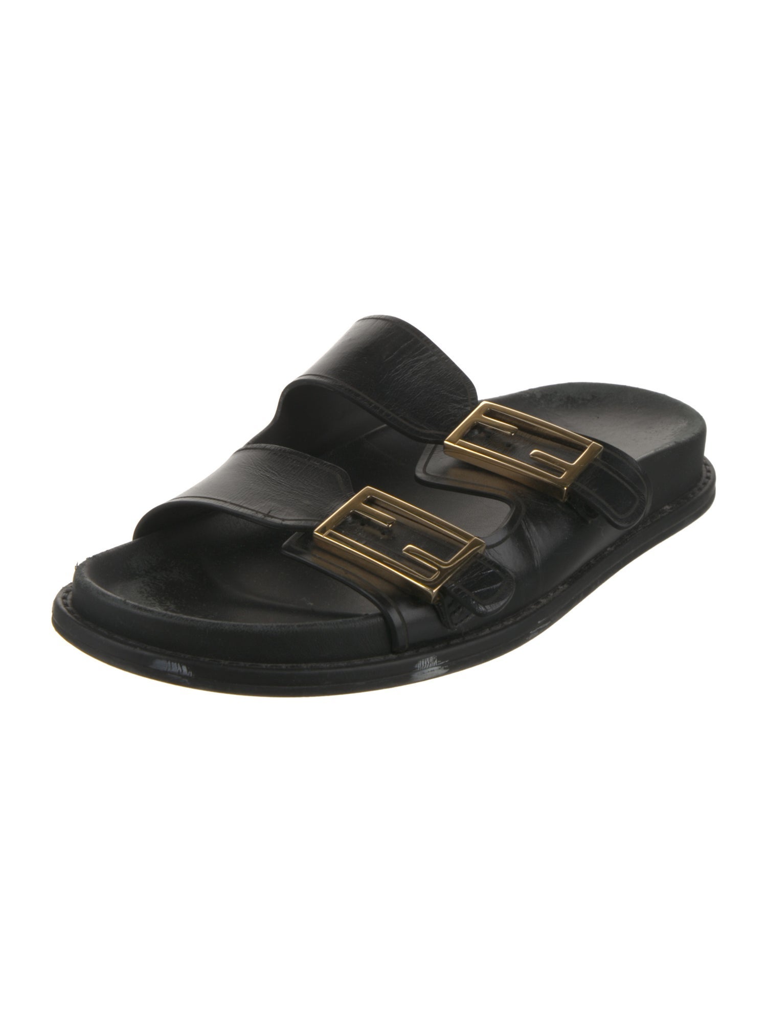 Fendi Zucca FF Logo Leather Slides