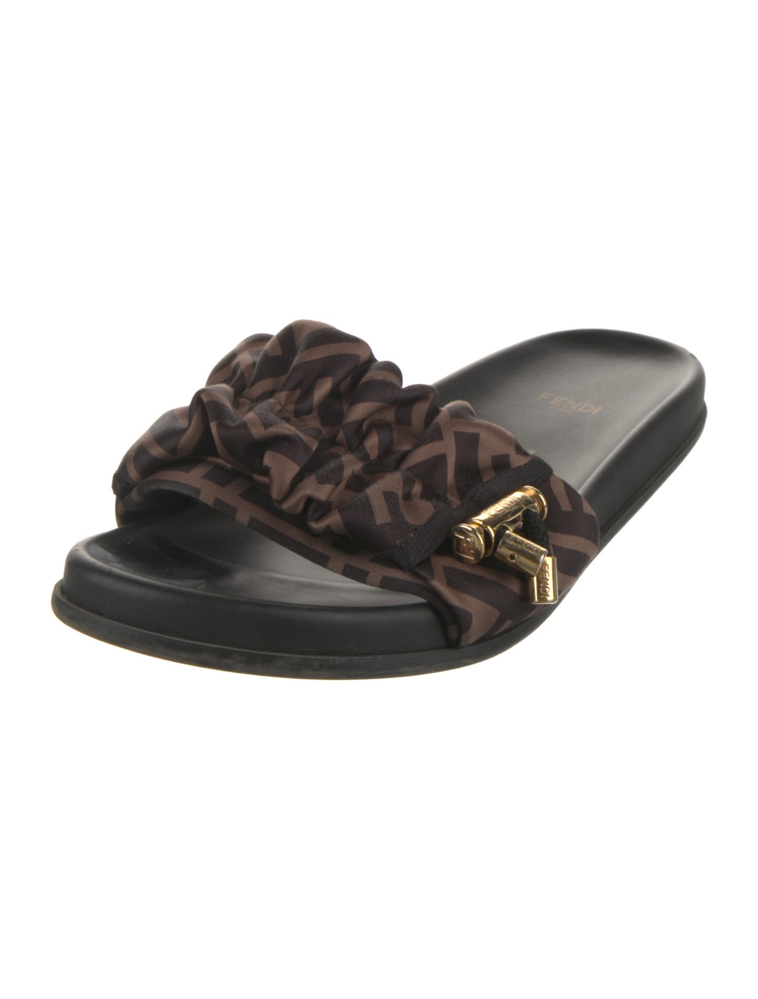 Fendi Zucca FF Logo Leather Slides