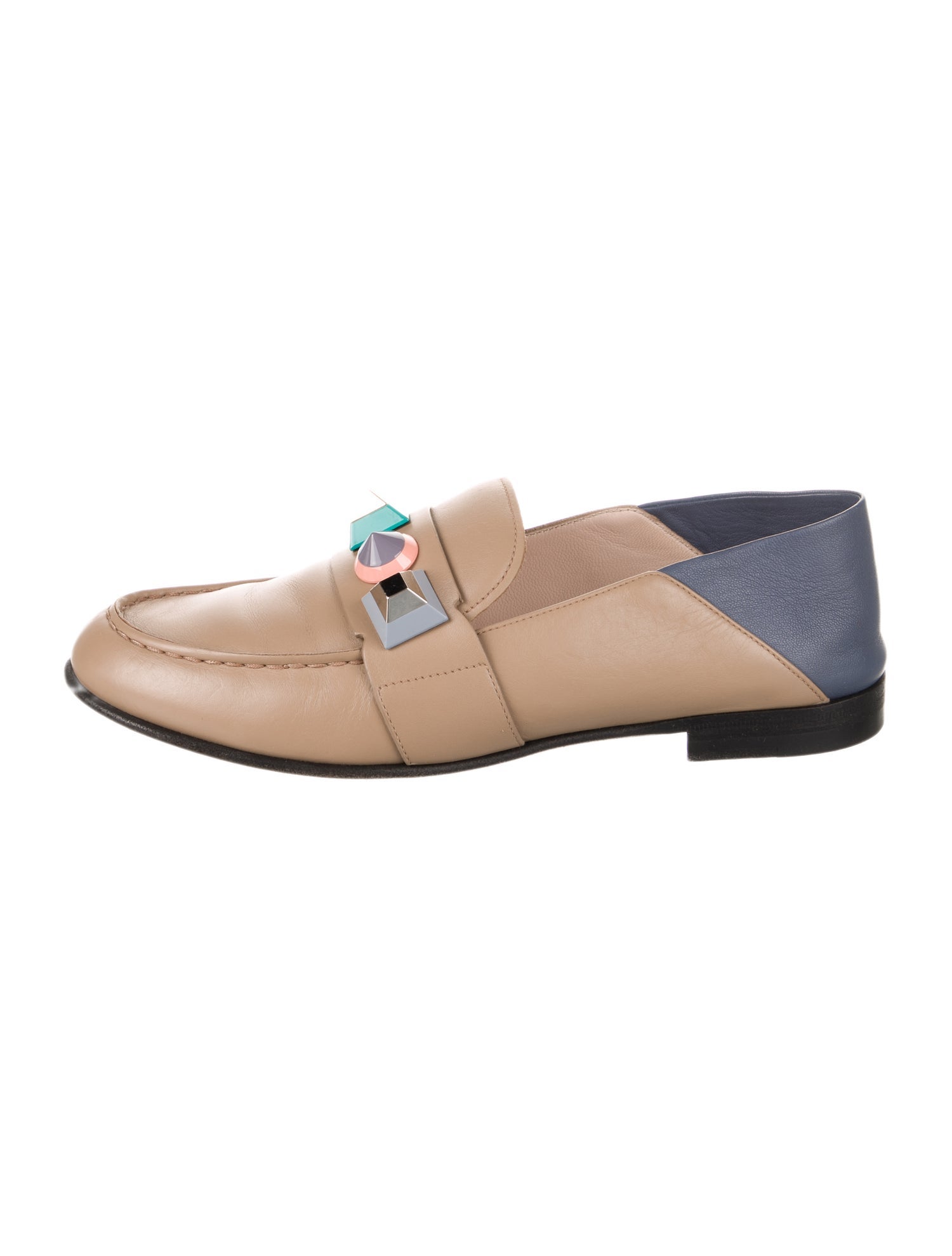 Fendi Leather Studded Accents Loafers