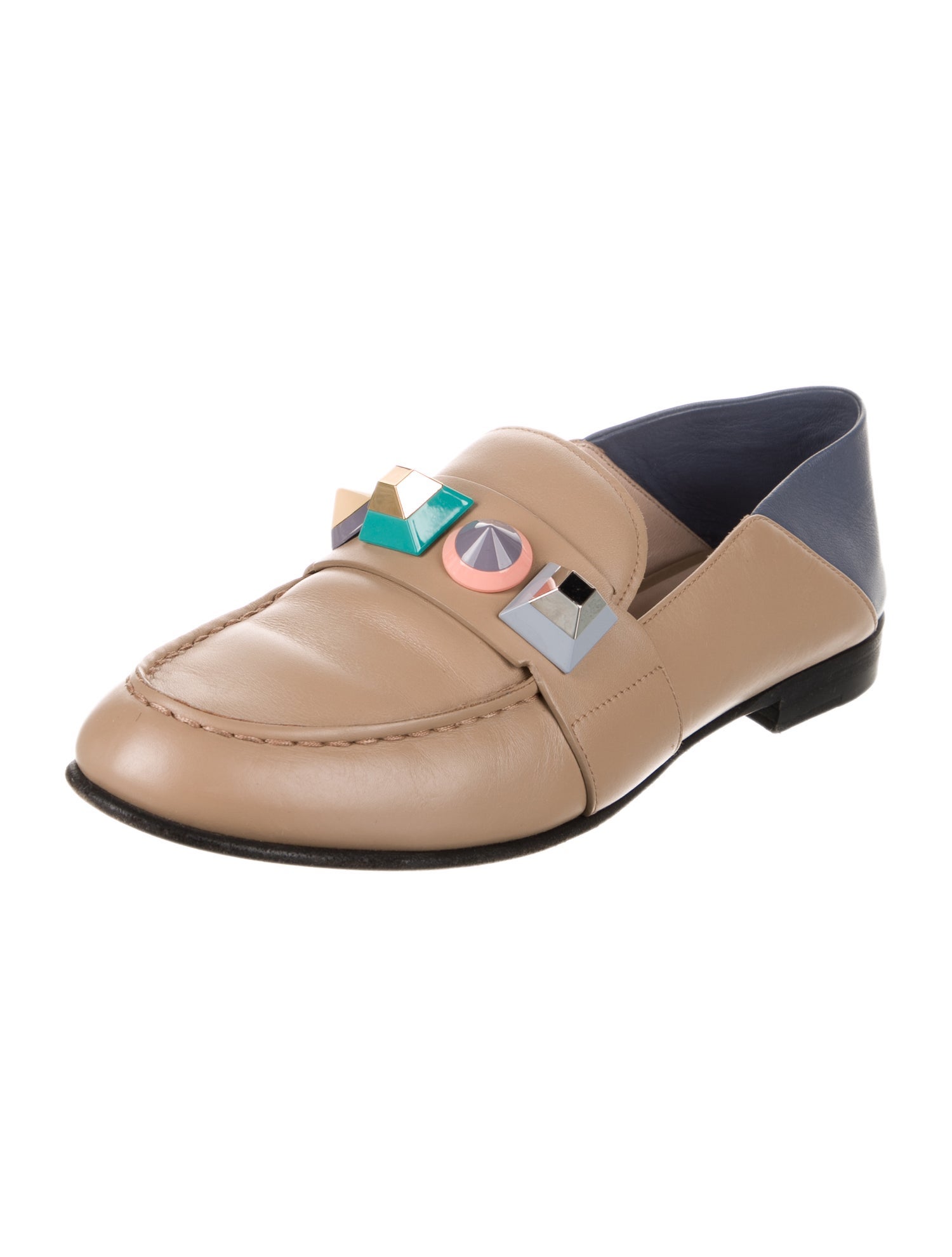 Fendi Leather Studded Accents Loafers
