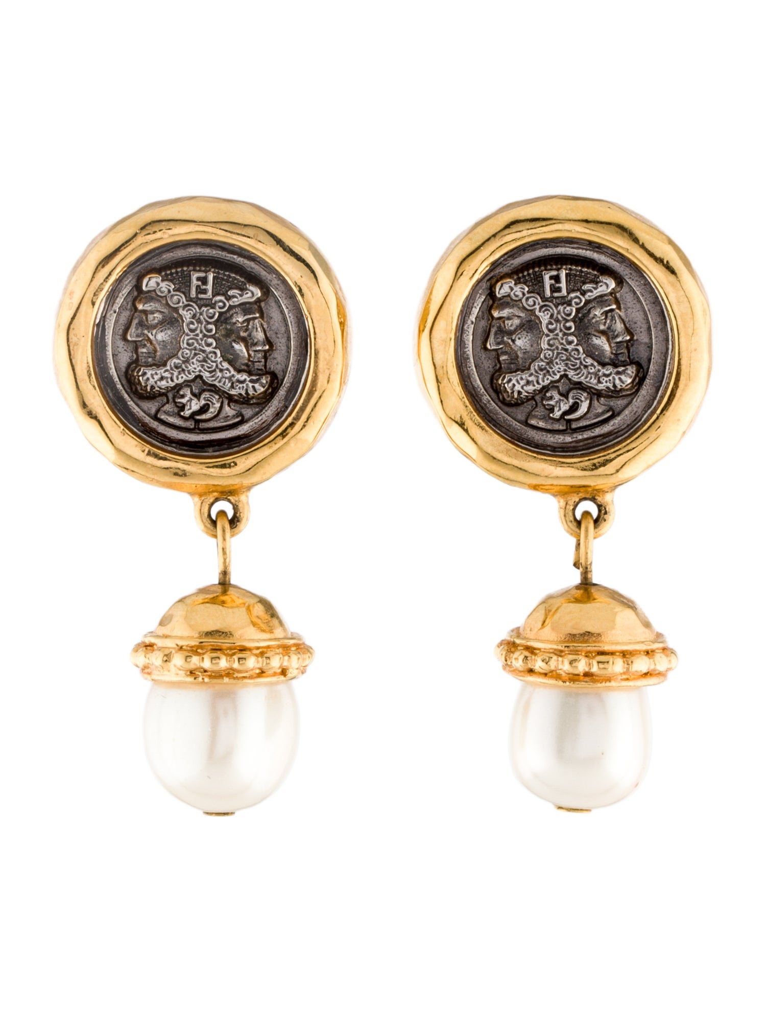 Fendi Vintage Faux Pearl Coin Drop Earrings