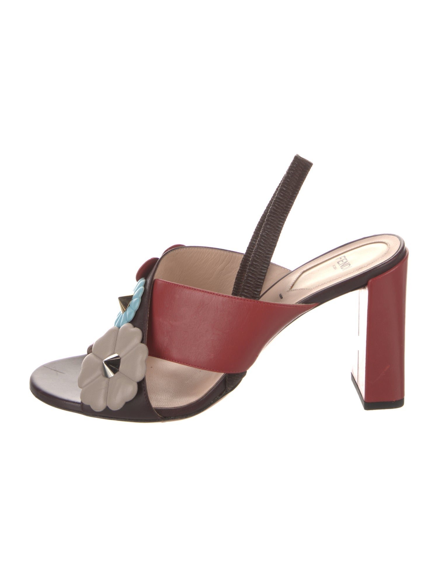 Fendi Leather Colorblock Pattern Slingback Sandals