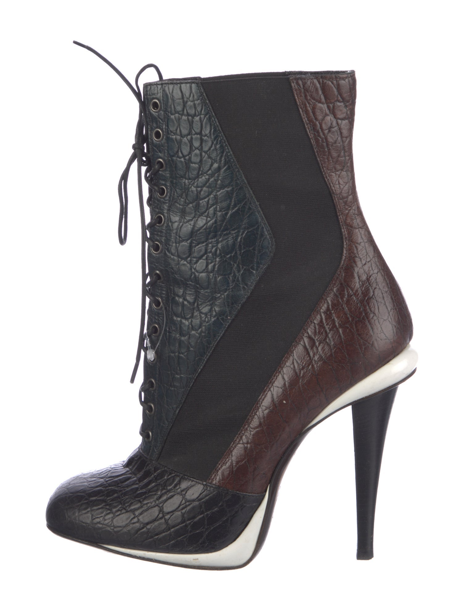Fendi Leather Colorblock Pattern Lace-Up Boots