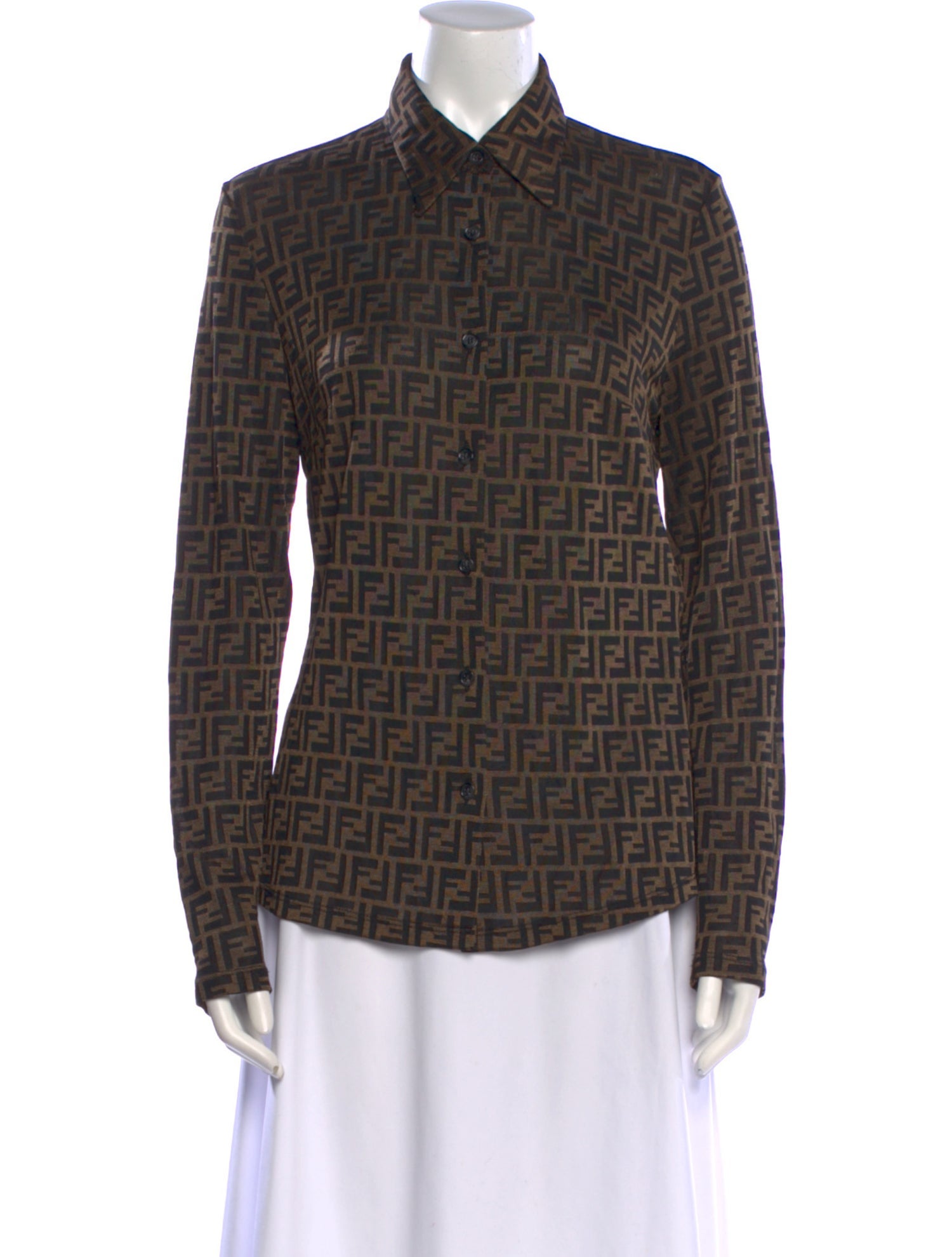 Fendi Plaid Print Long Sleeve Button-Up Top