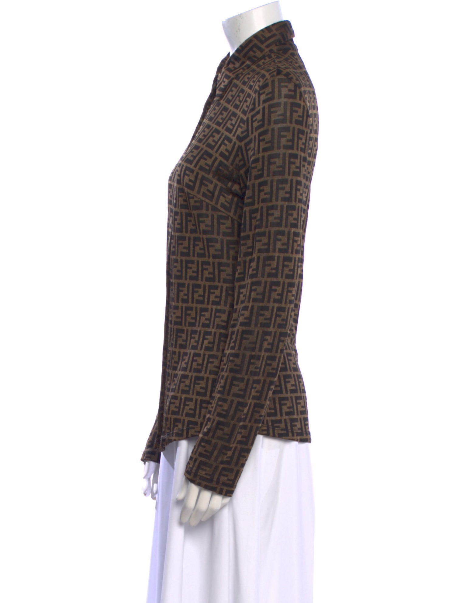 Fendi Plaid Print Long Sleeve Button-Up Top