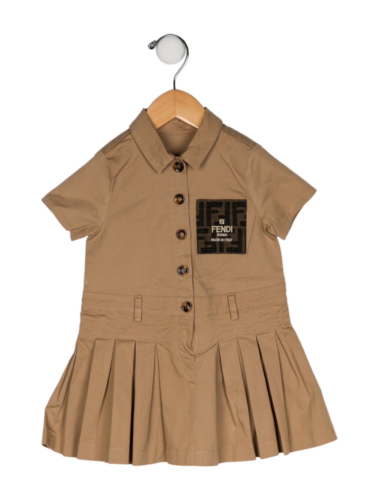 Fendi Girls Zucca trim Pleated Dress