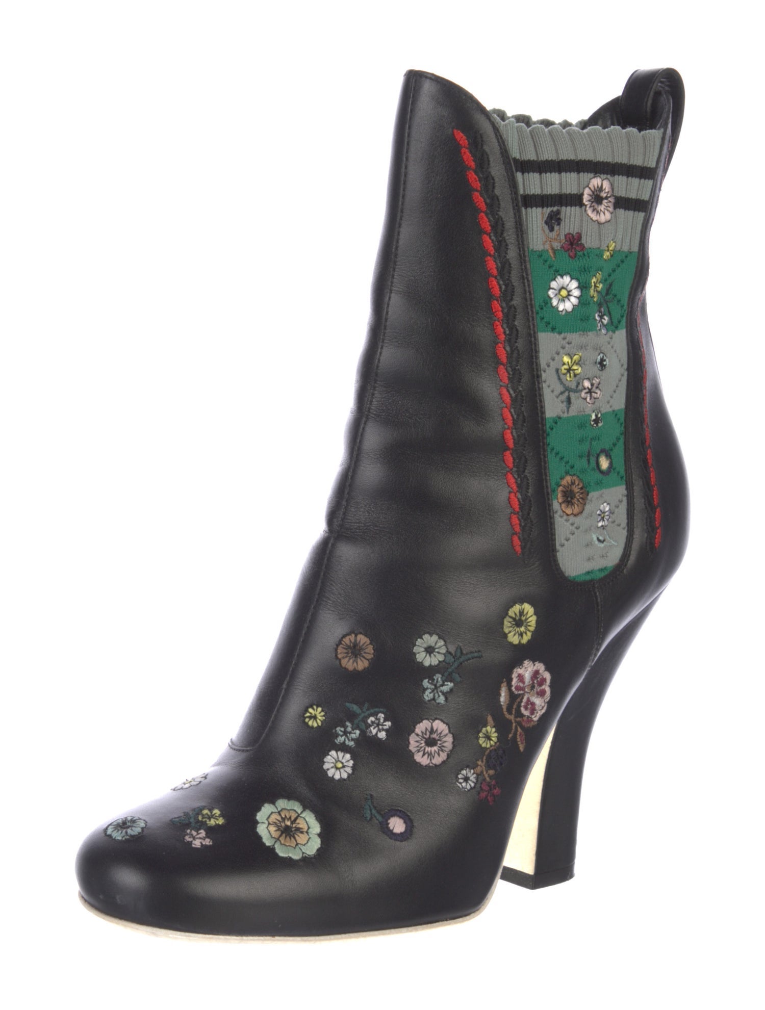 Fendi Leather Floral Print Chelsea Boots