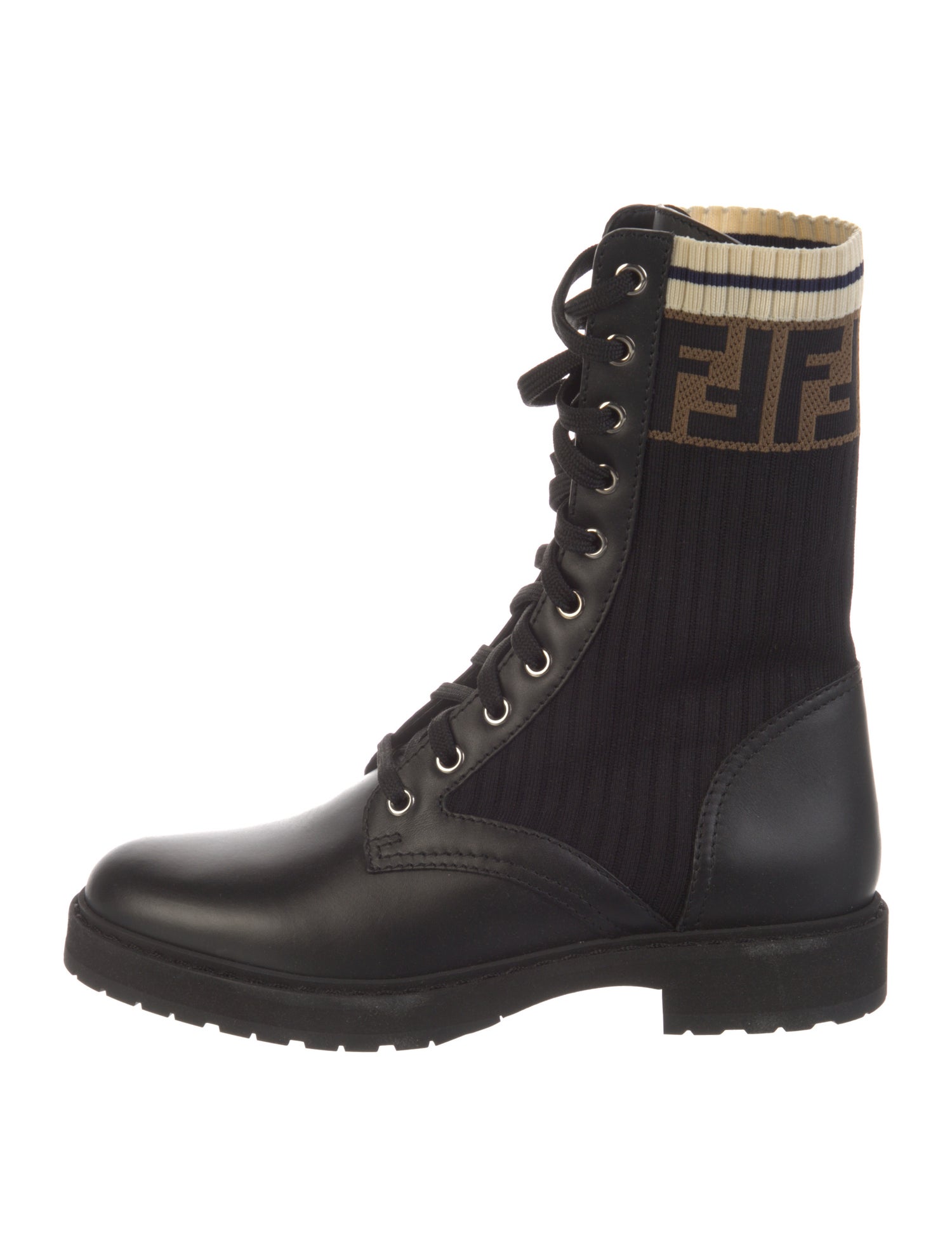 Fendi Zucca FF Logo Leather Combat Boots