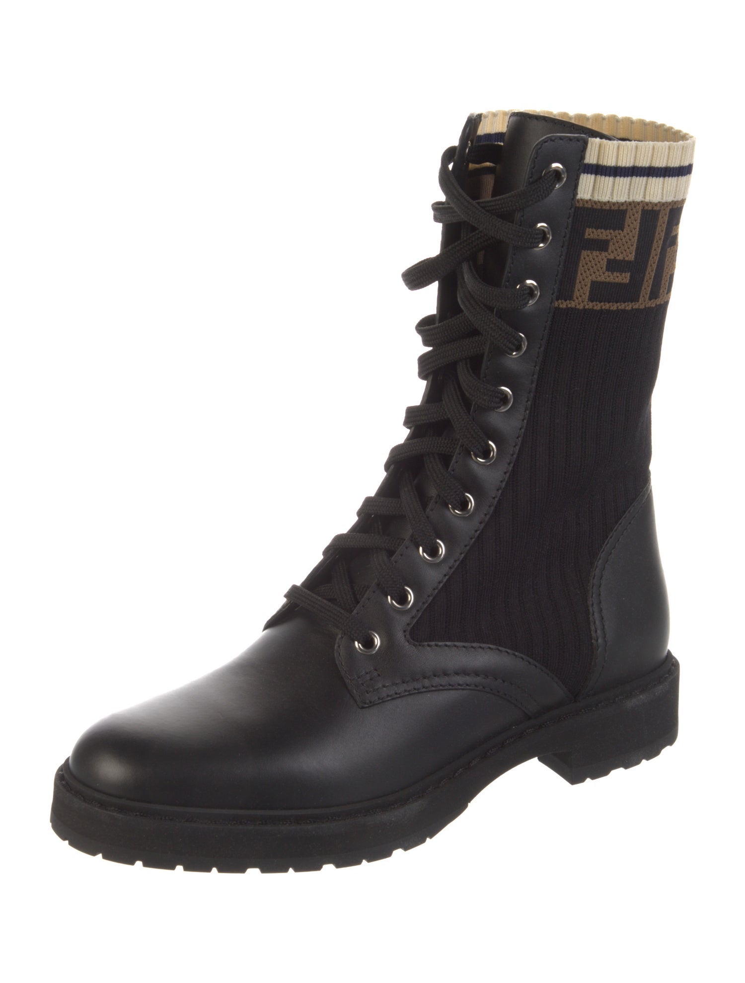 Fendi Zucca FF Logo Leather Combat Boots