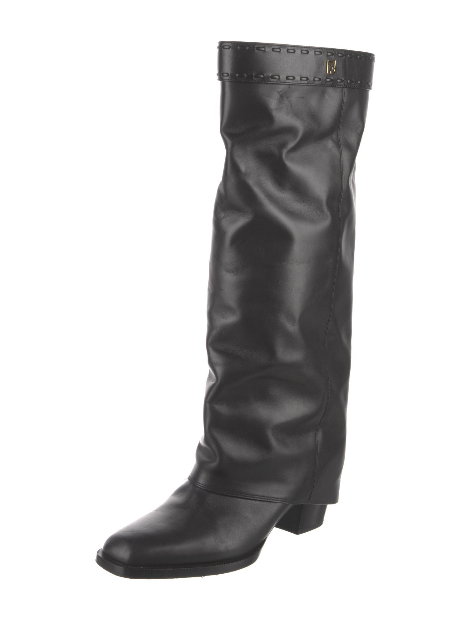 Fendi Zucca FF Logo Leather Riding Boots