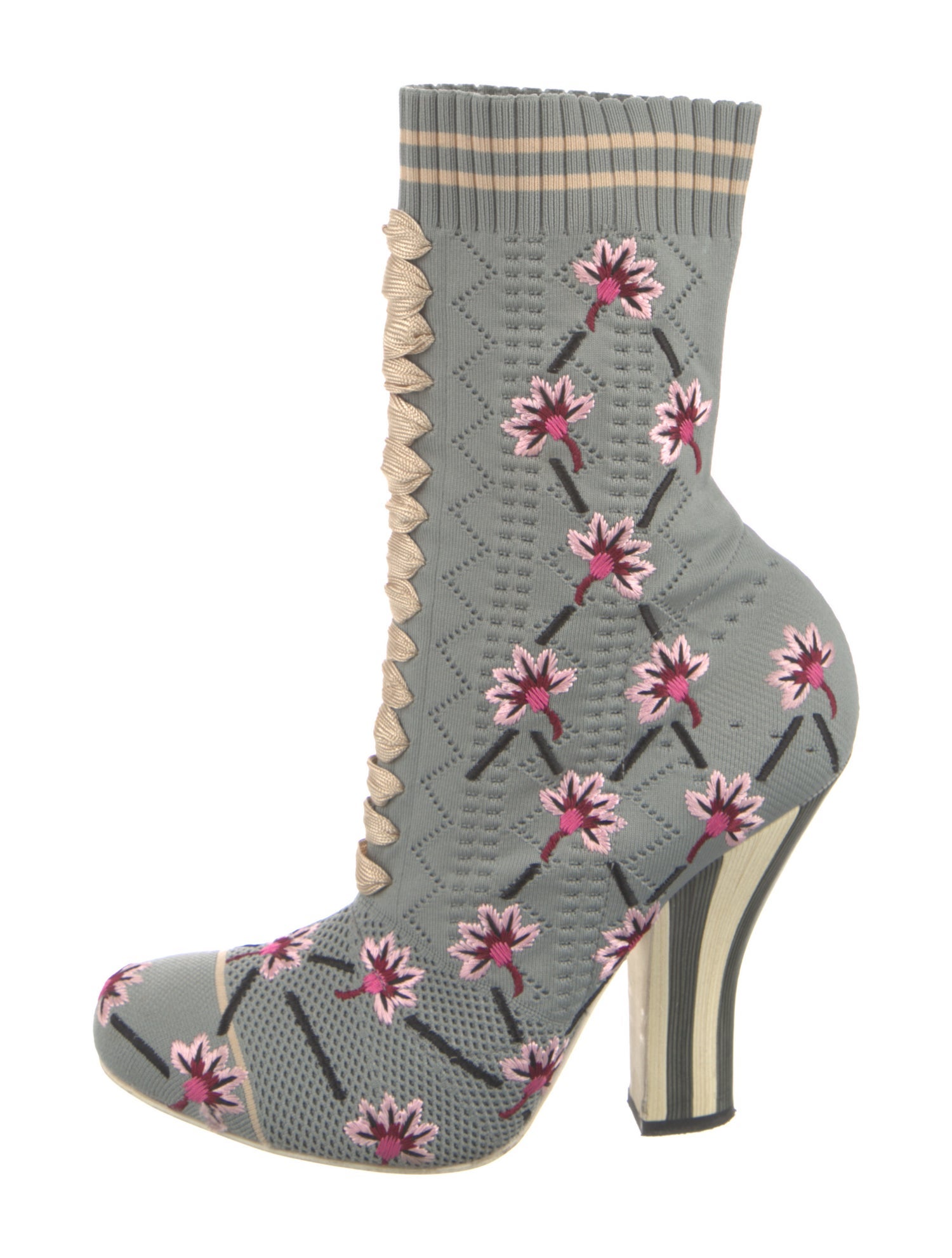 Fendi Floral Print Embroidered Accent Sock Boots