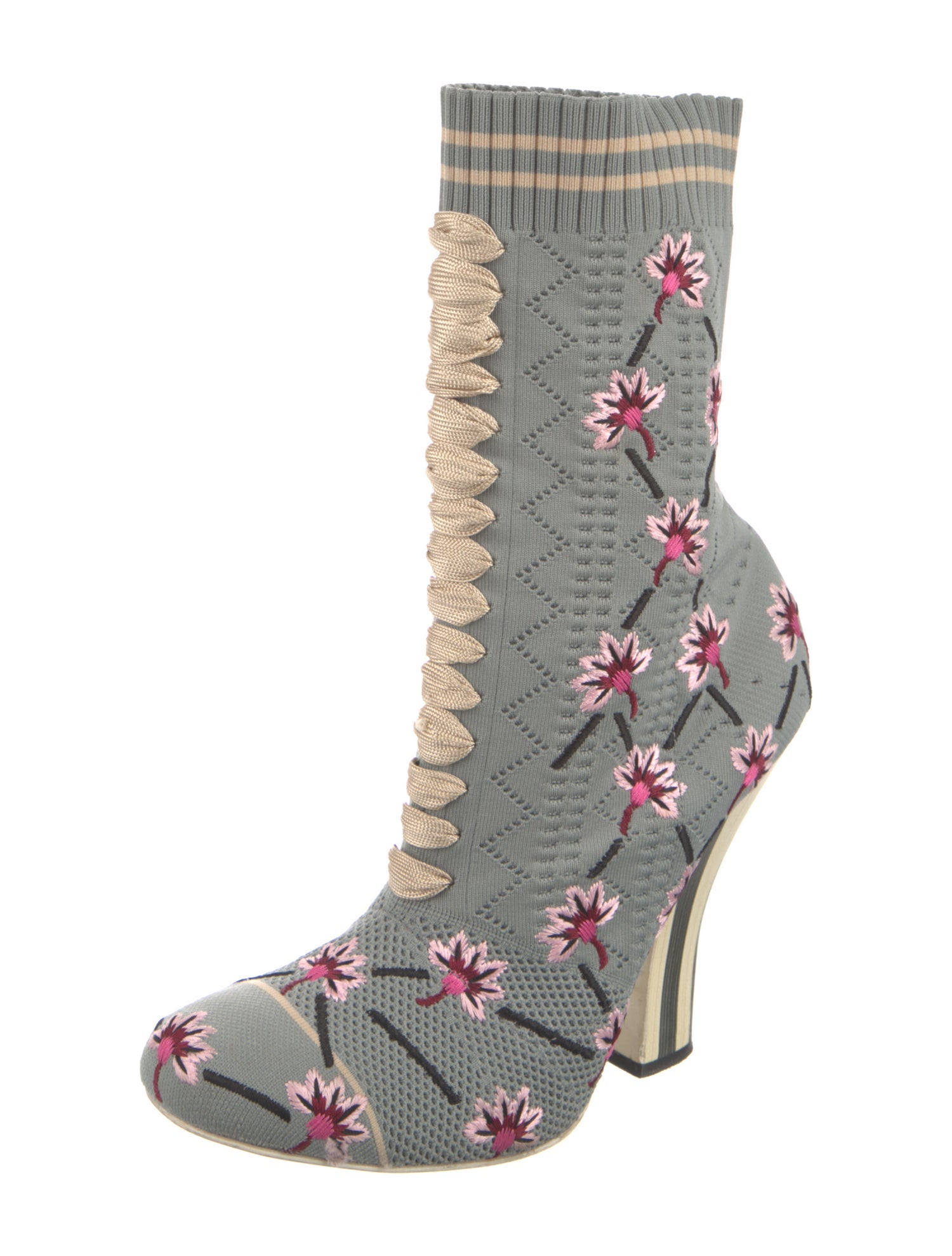 Fendi Floral Print Embroidered Accent Sock Boots