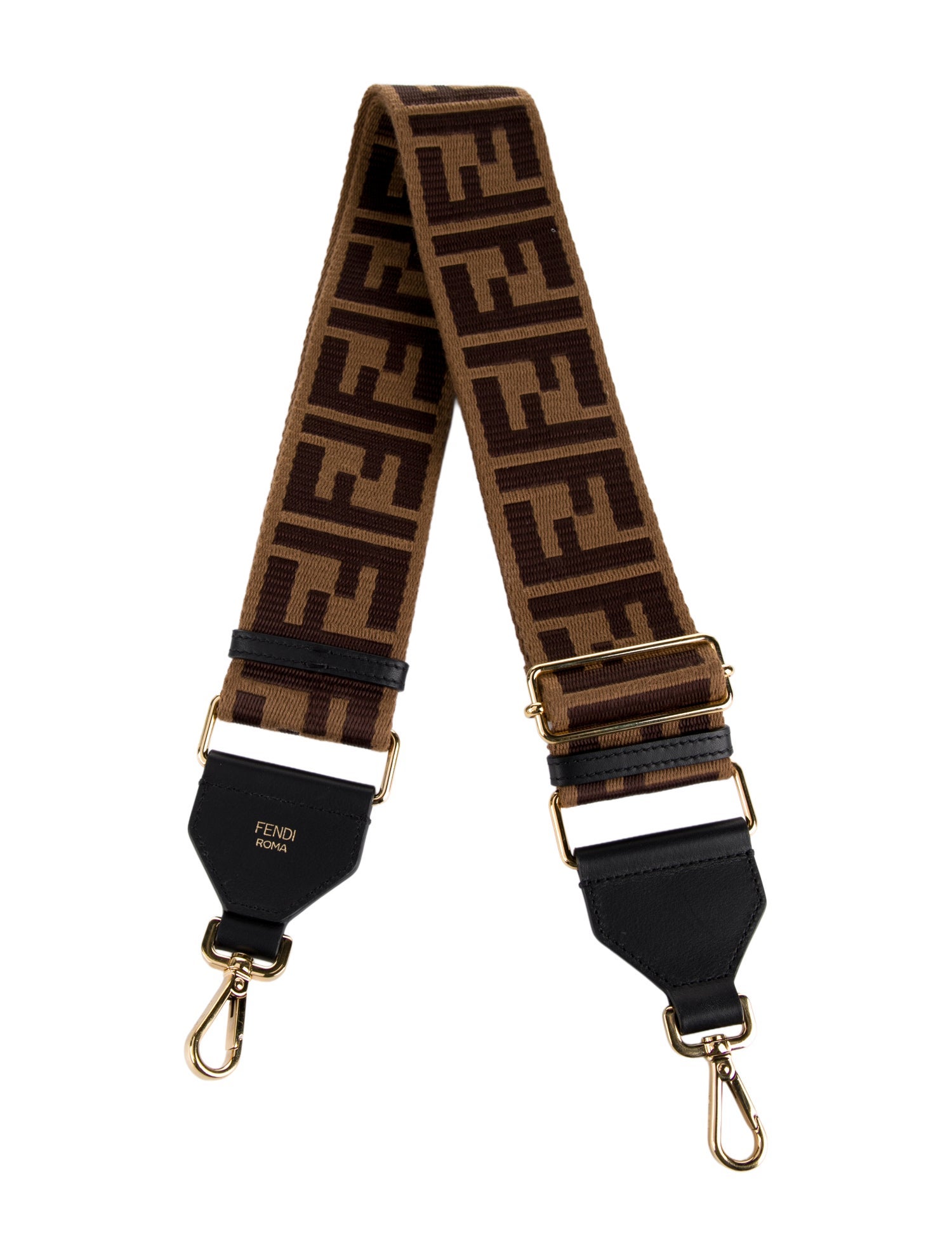 Fendi Brown Pattern Printed Canvas Leather Trim Bag Strap