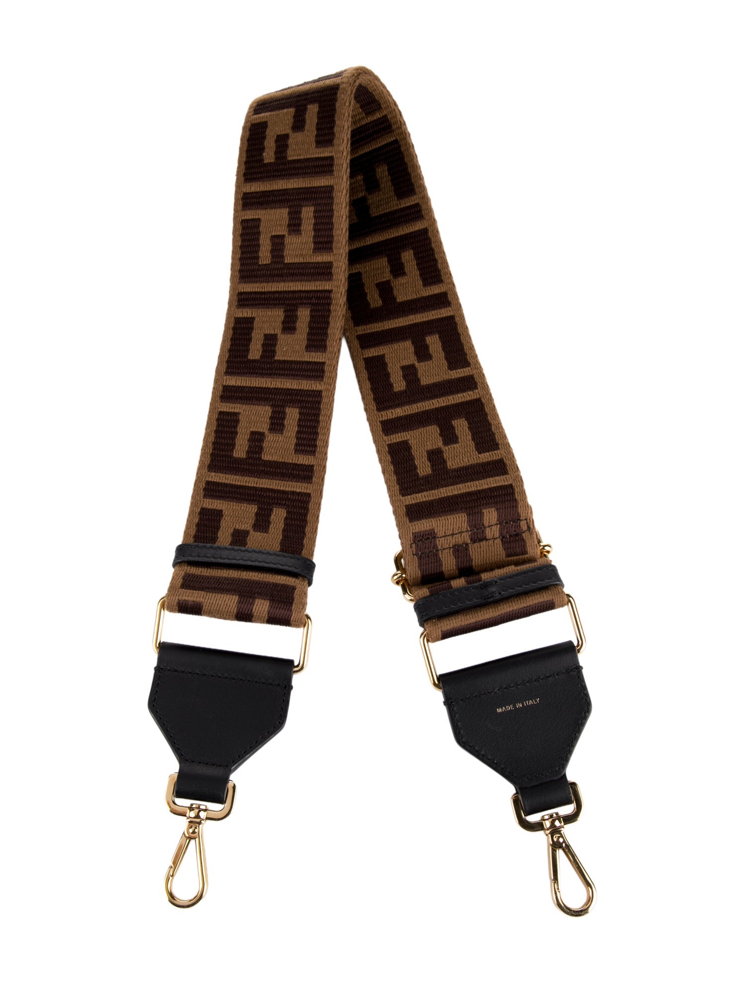 Fendi Brown Pattern Printed Canvas Leather Trim Bag Strap