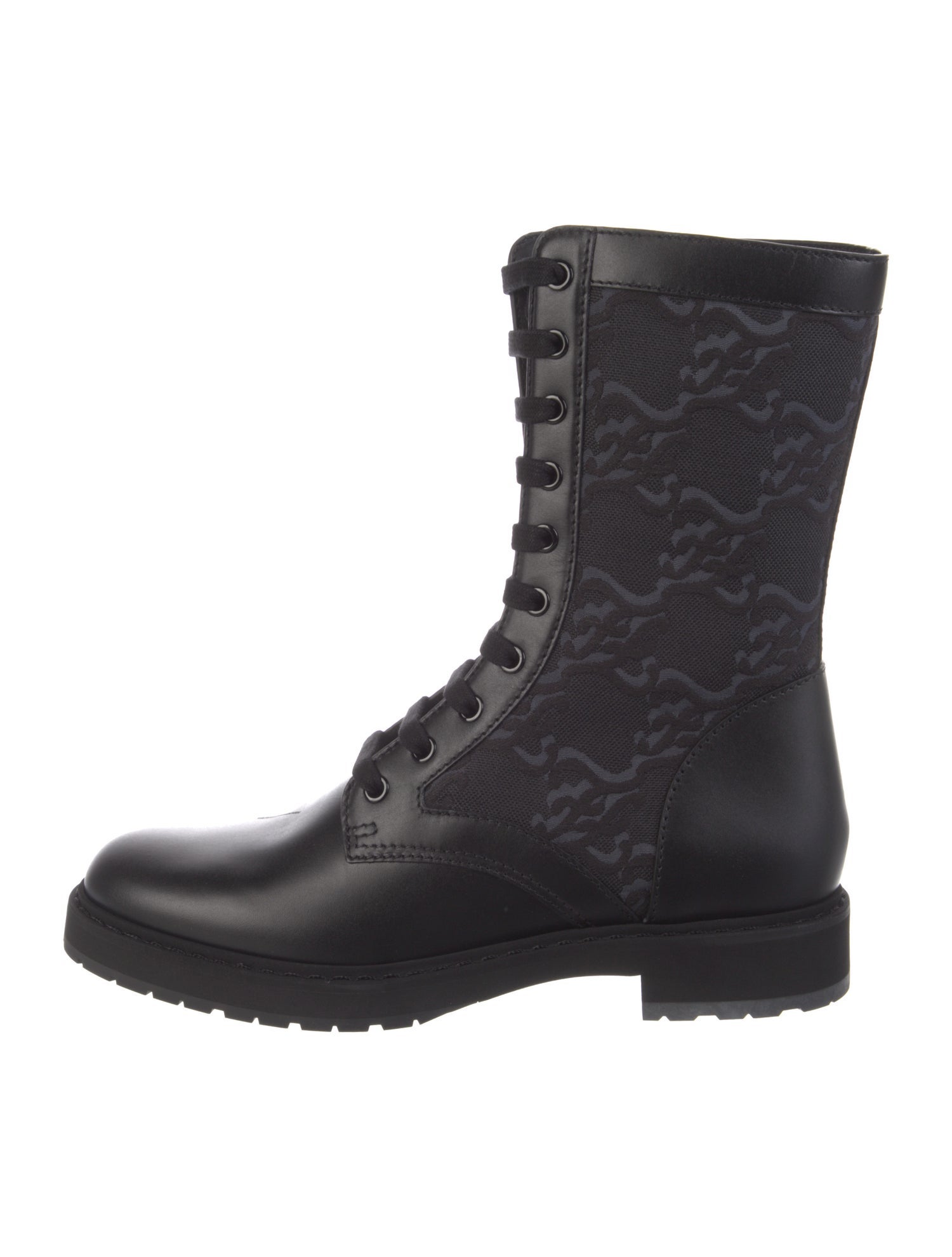 Fendi Karligraphy Accent Leather Combat Boots
