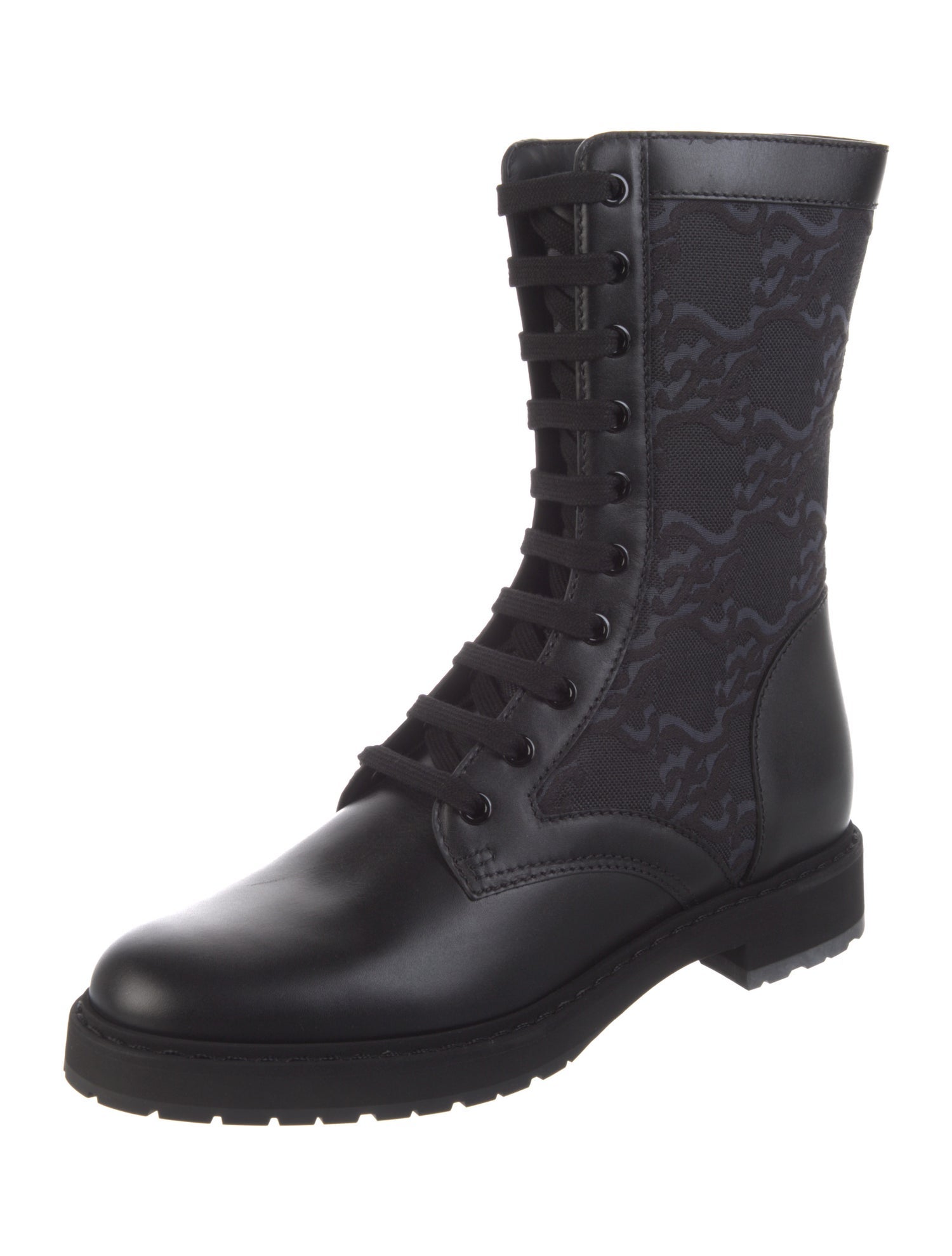Fendi Karligraphy Accent Leather Combat Boots