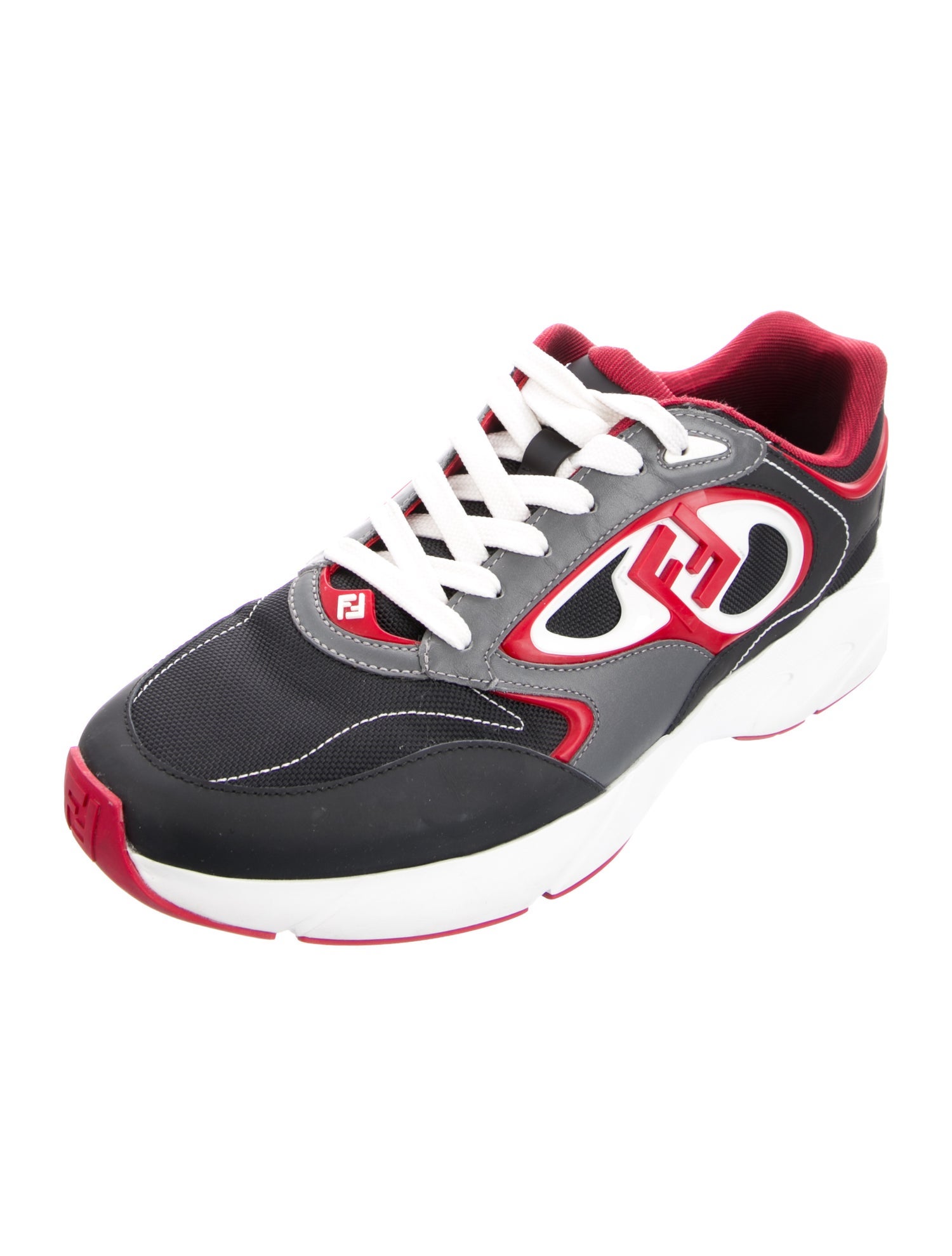 Fendi Leather Colorblock Pattern Sneakers