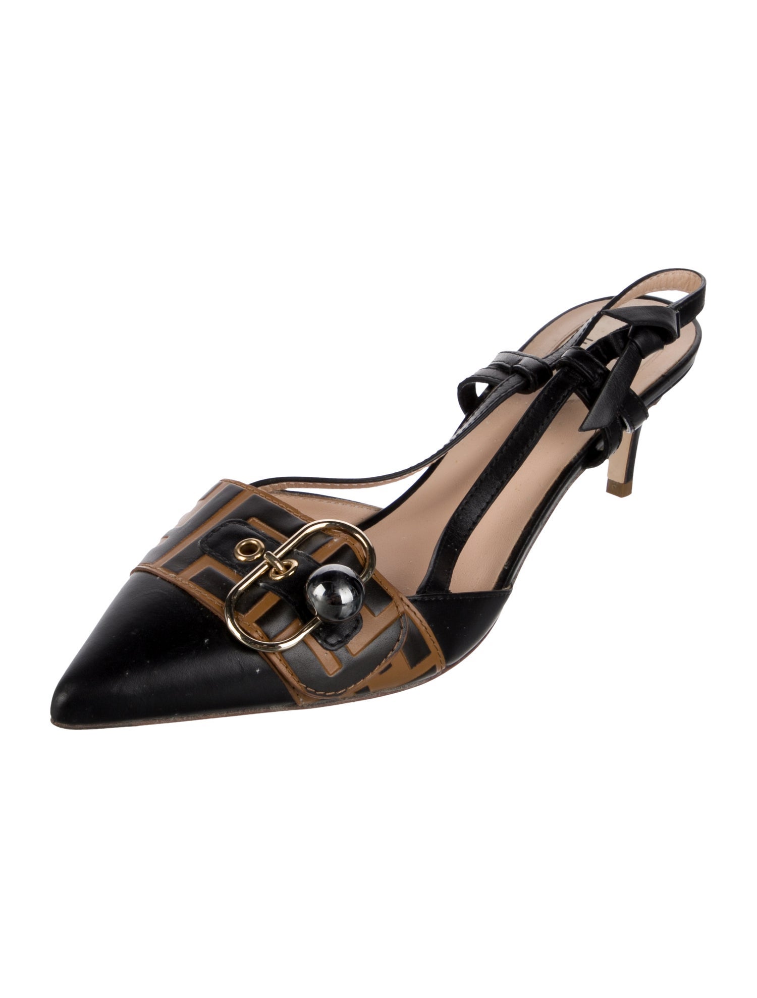 Fendi Zucca FF Logo Leather Slingback Pumps