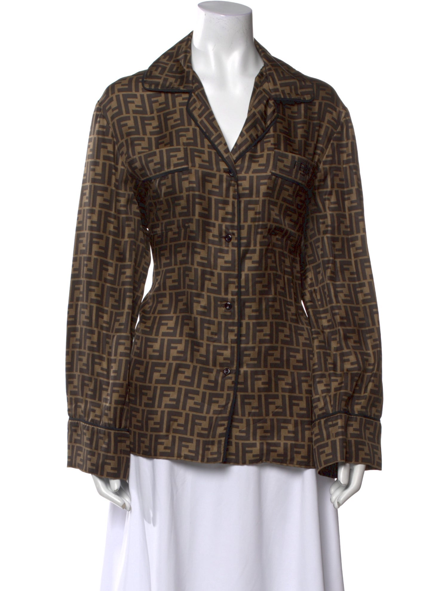 Fendi Silk Printed Button-Up Top