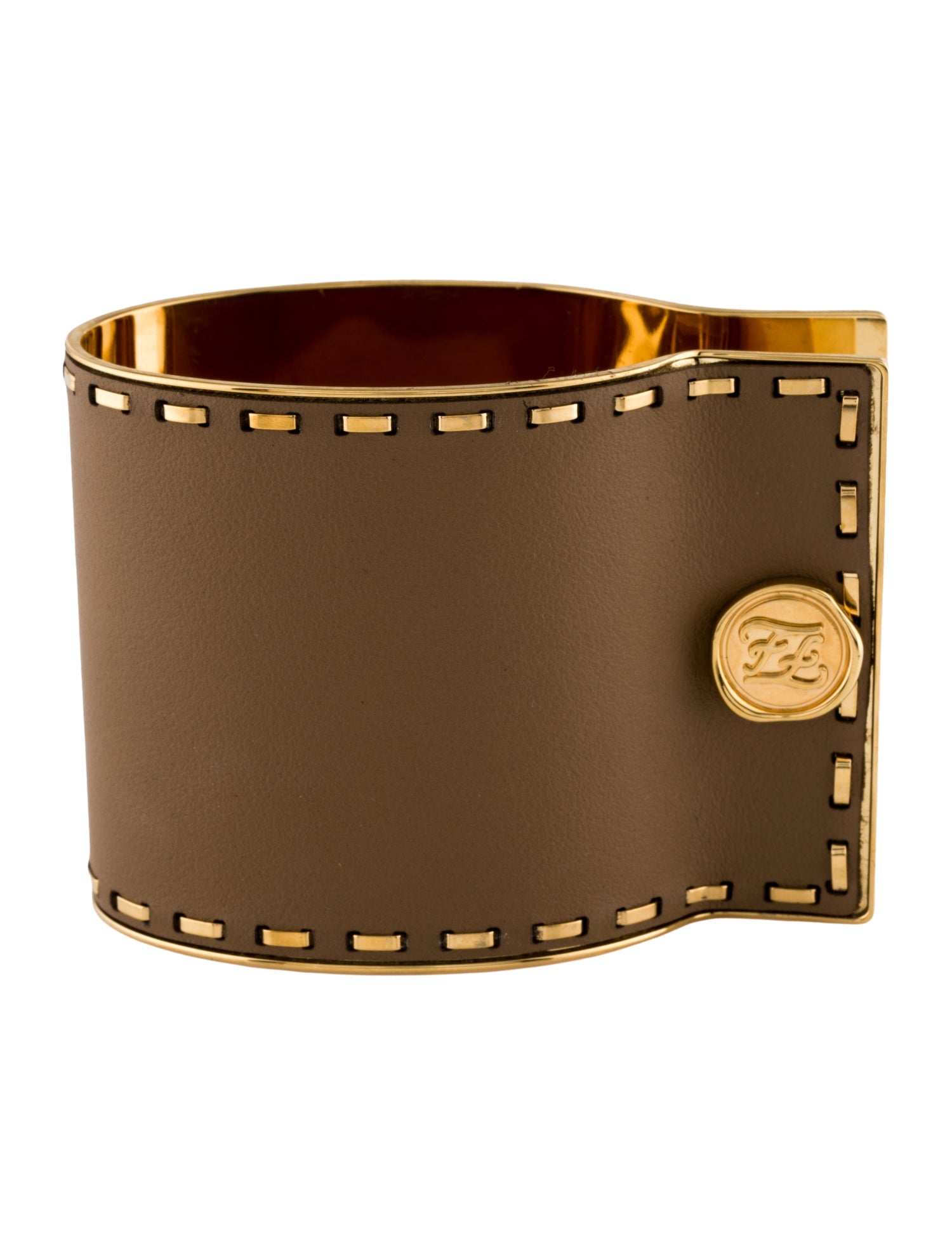 Fendi Leather Karligraphy Shirt Cuff Bracelet