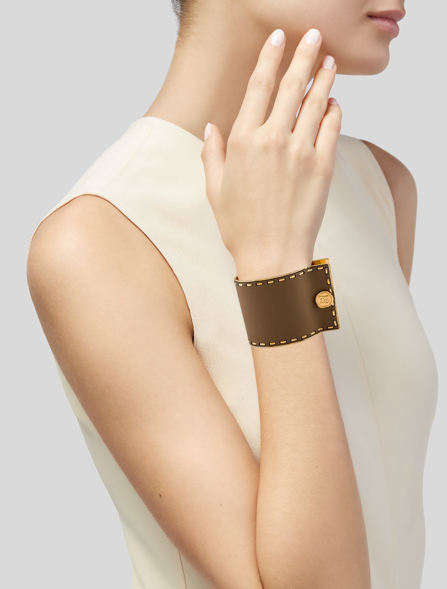 Fendi Leather Karligraphy Shirt Cuff Bracelet