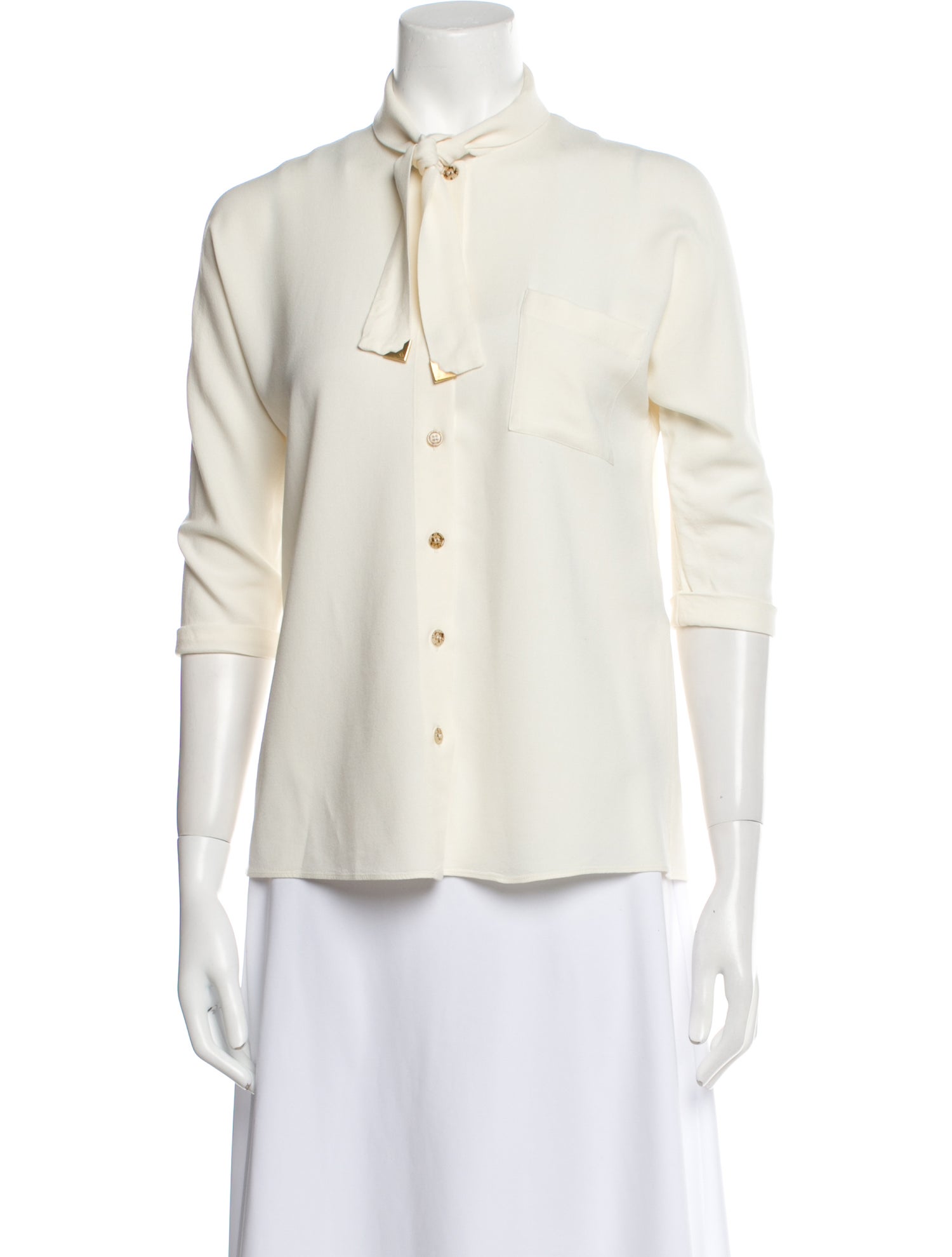 Fendi Silk Three-Quarter Sleeve Button-Up Top