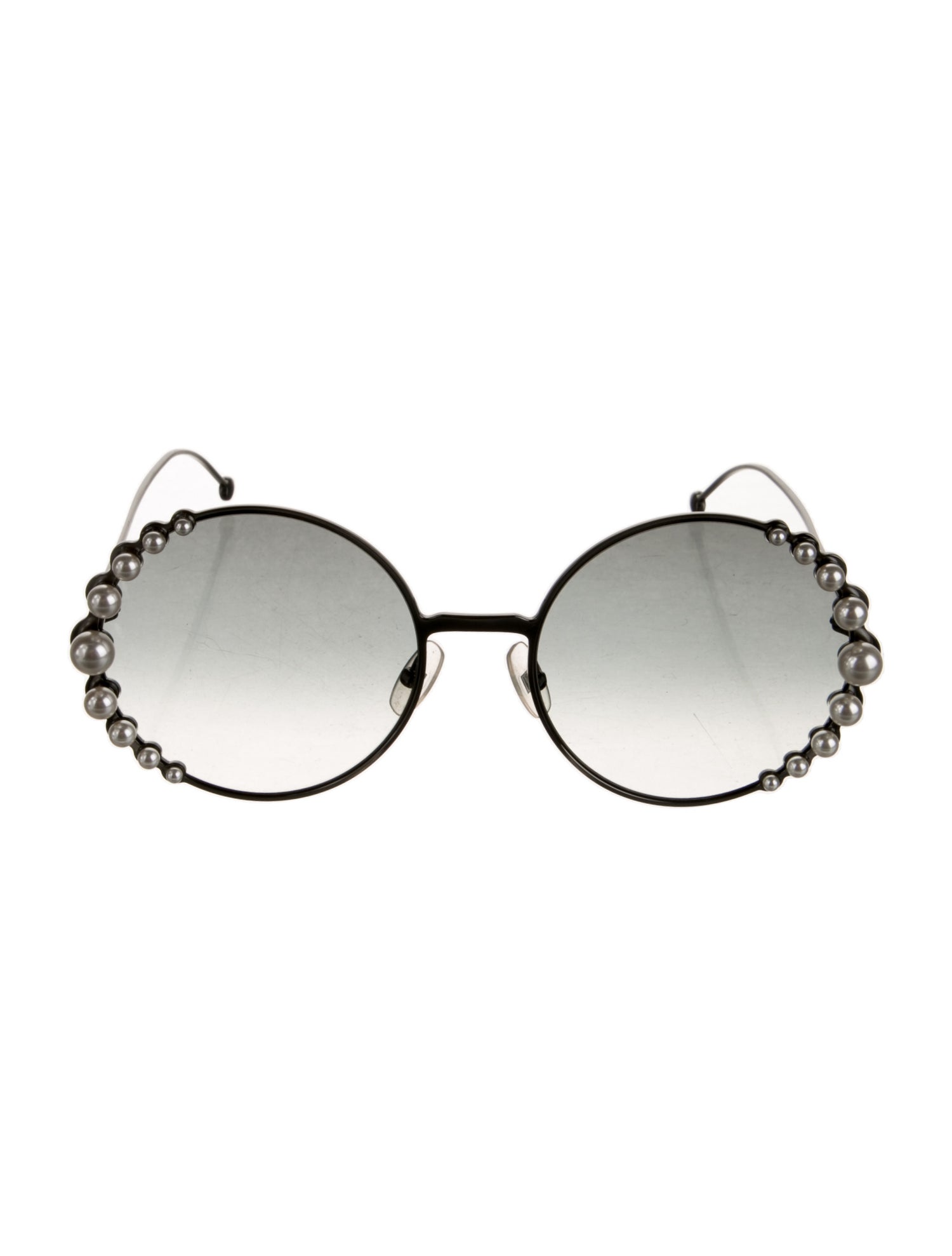 Fendi Faux Pearl Accents Round Sunglasses