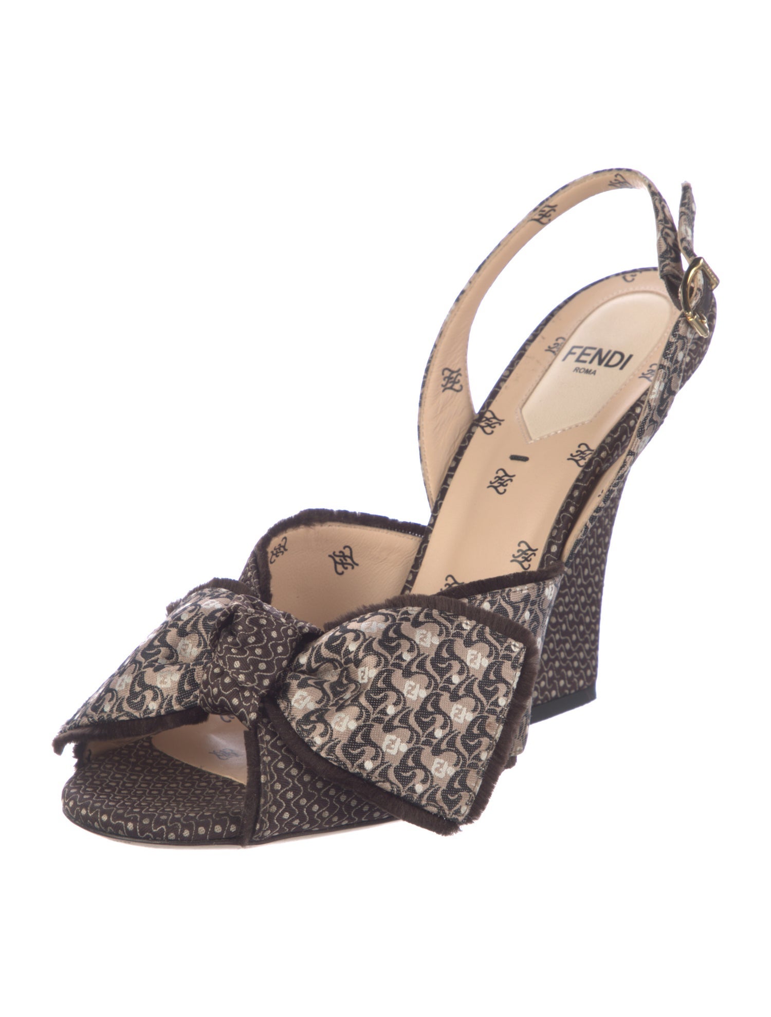 Fendi Animal Print Bow Accents Slingback Sandals
