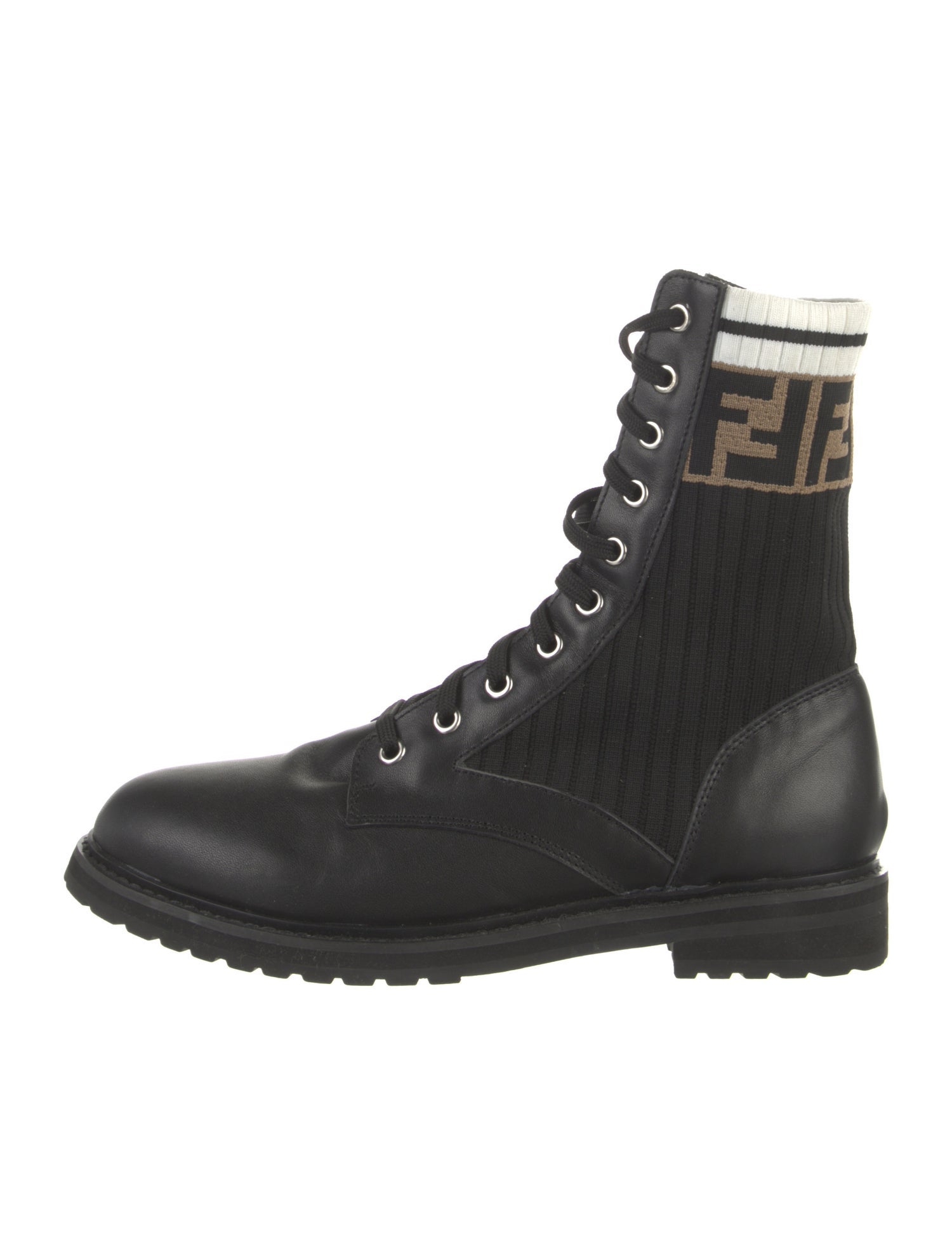 Fendi Zucca FF Logo Leather Combat Boots