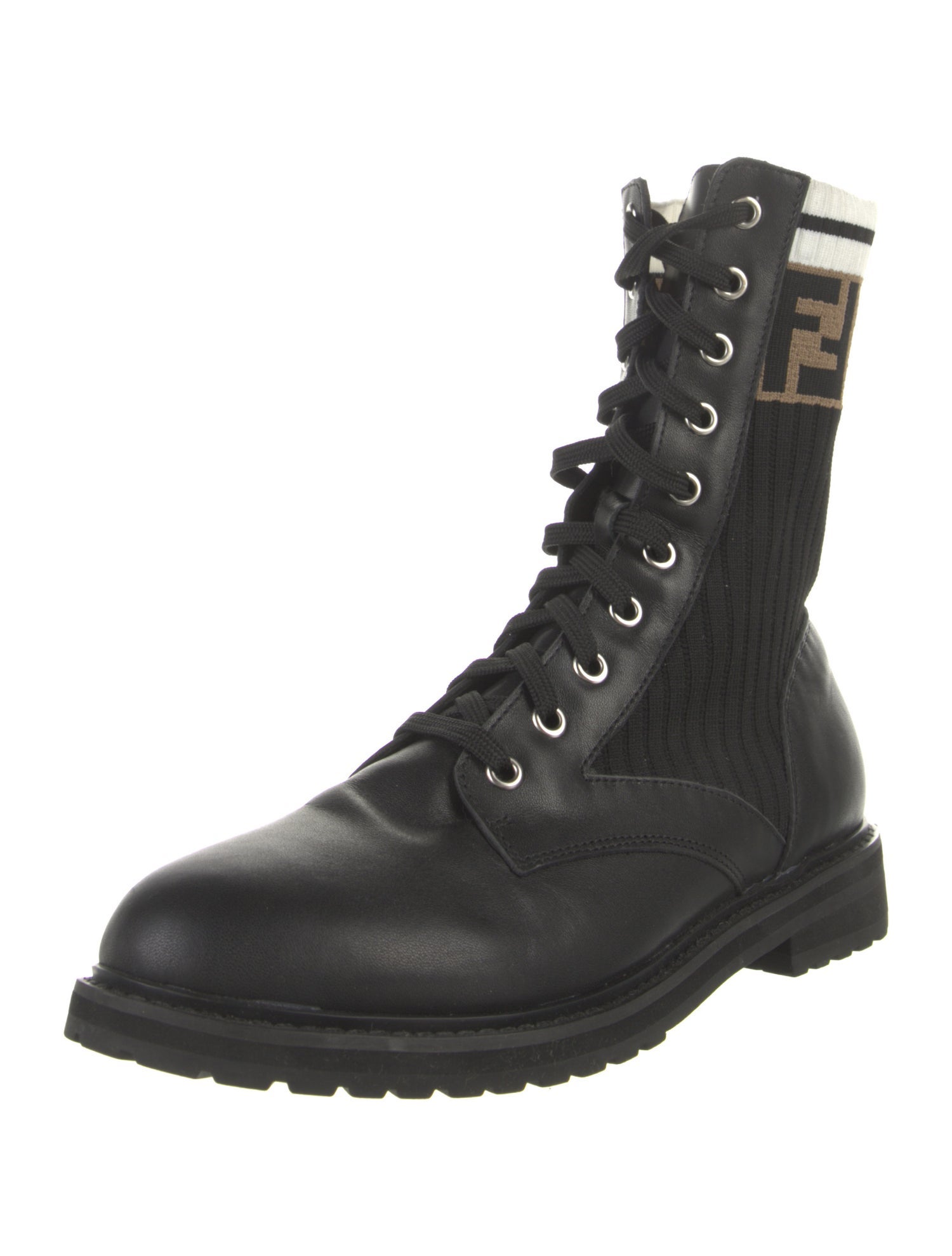 Fendi Zucca FF Logo Leather Combat Boots