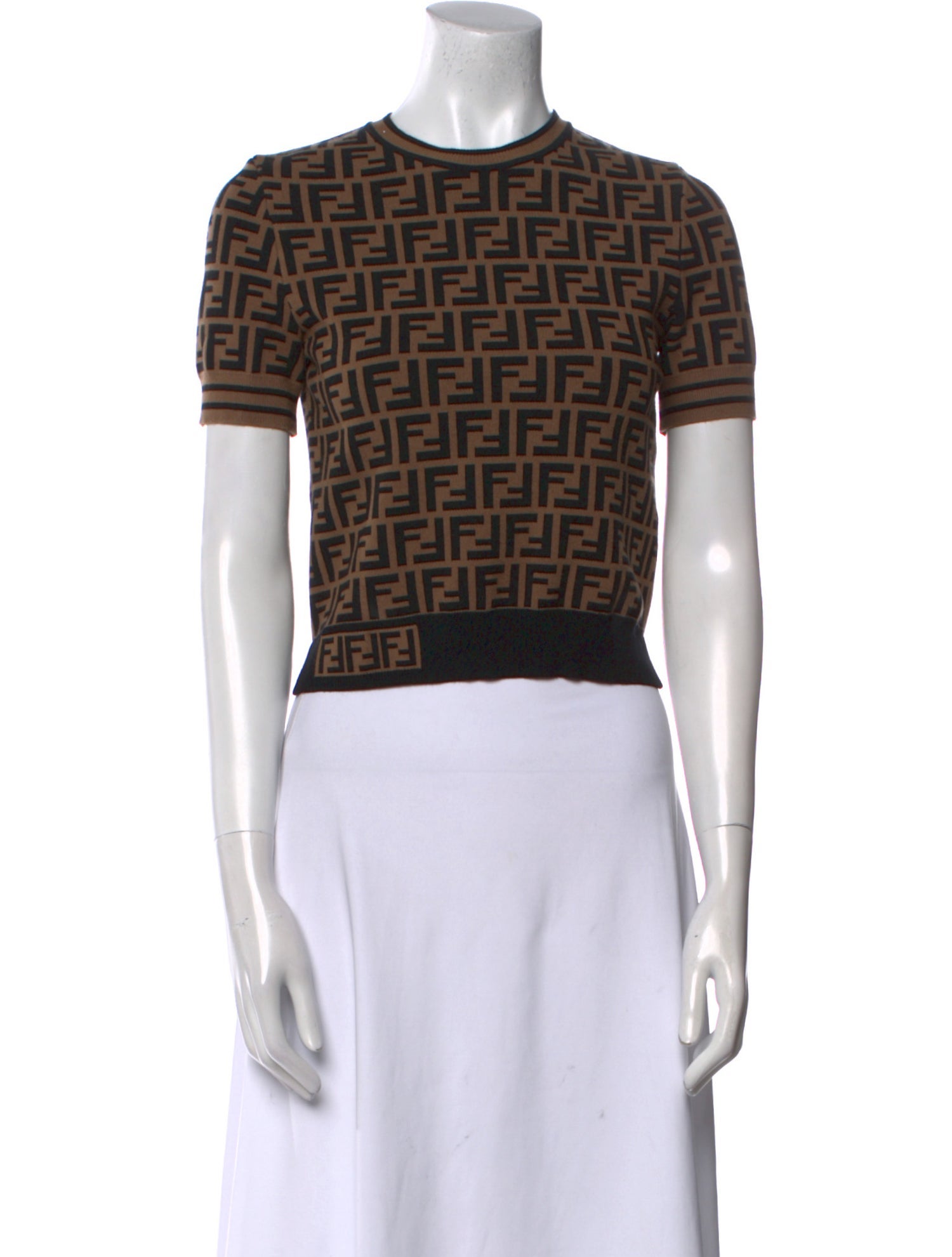 Fendi Printed Crew Neck Crop Top