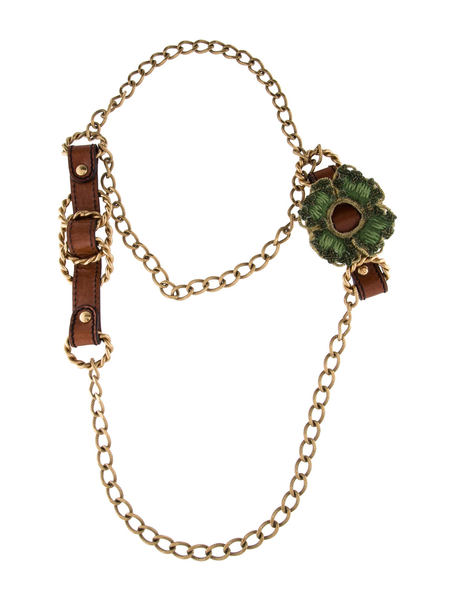 Fendi Leather & Thread Flower Collar Necklace