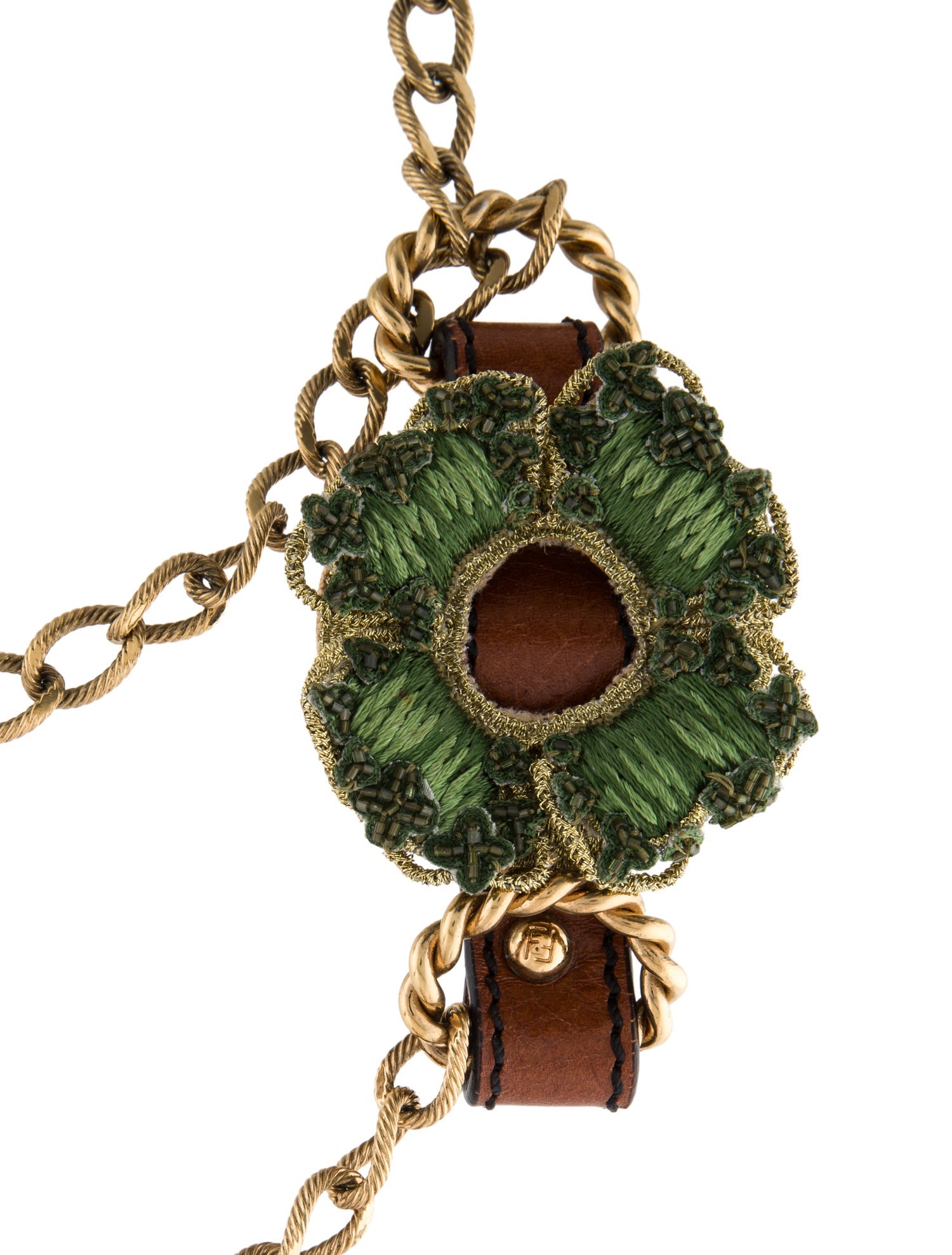 Fendi Leather & Thread Flower Collar Necklace