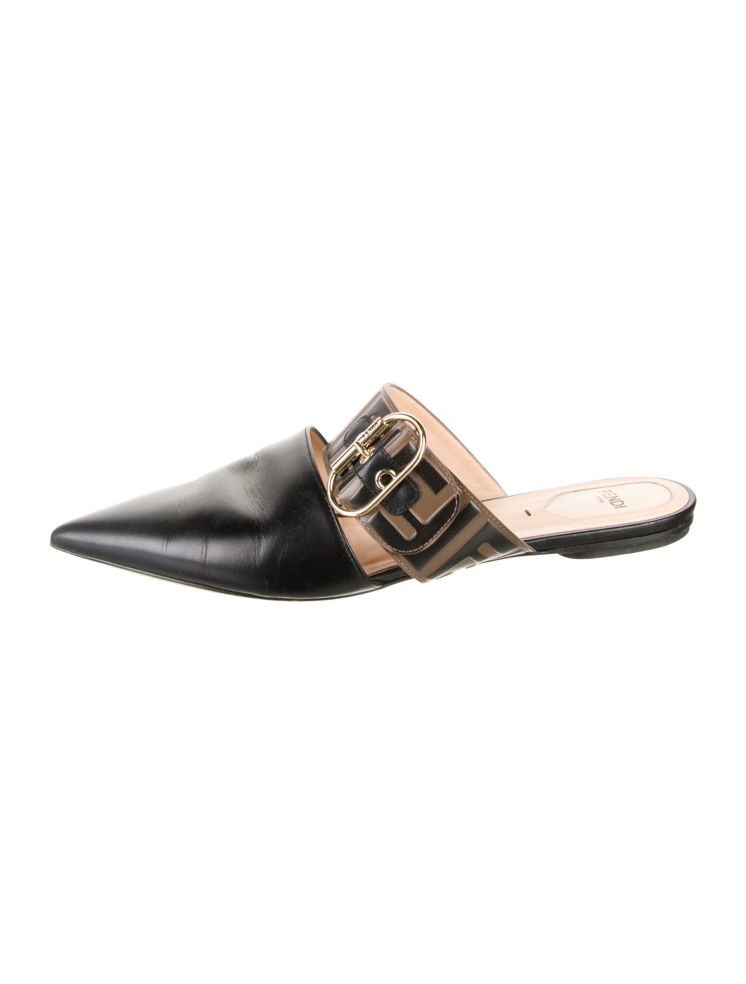 Fendi Zucca FF Logo Leather Mules