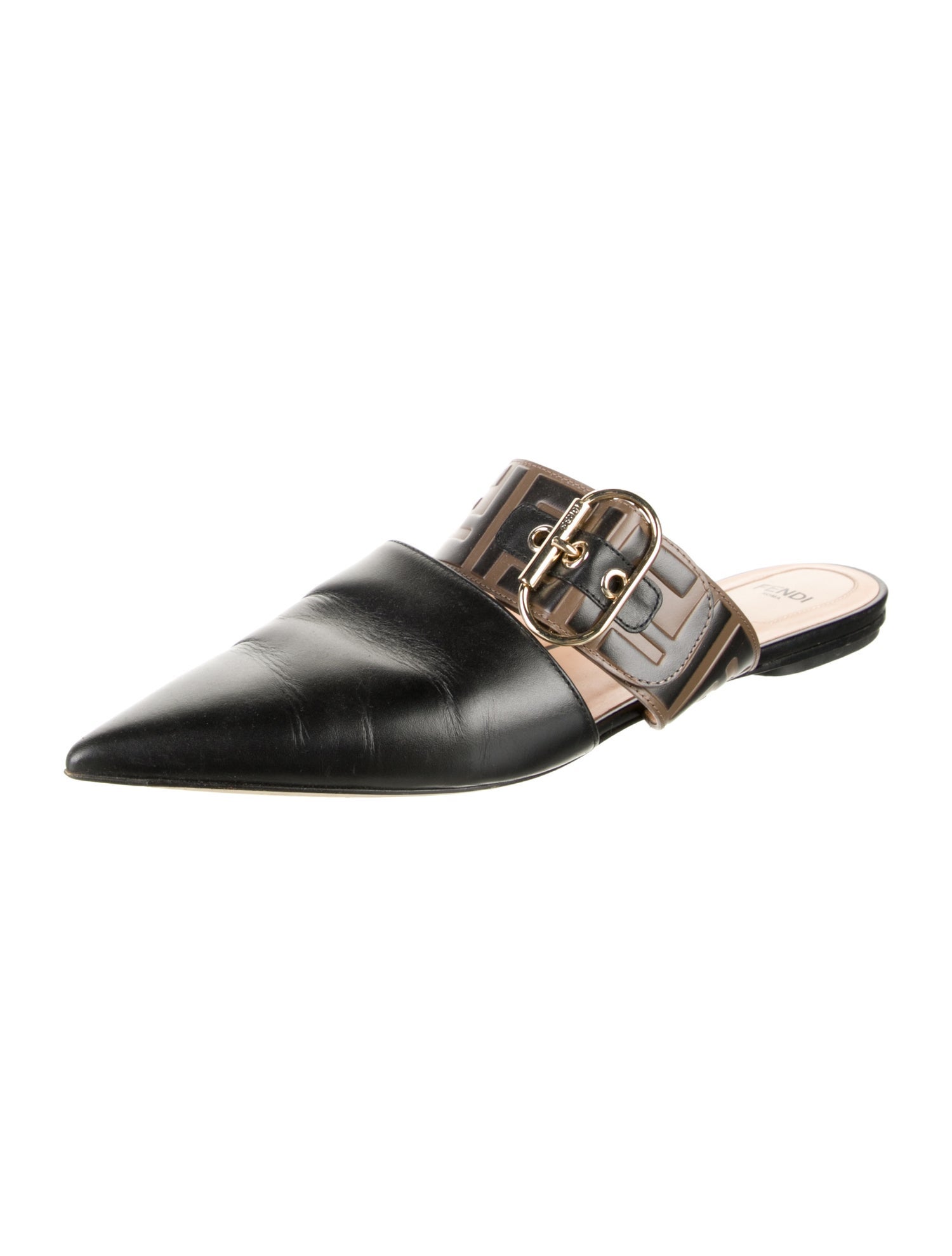 Fendi Zucca FF Logo Leather Mules