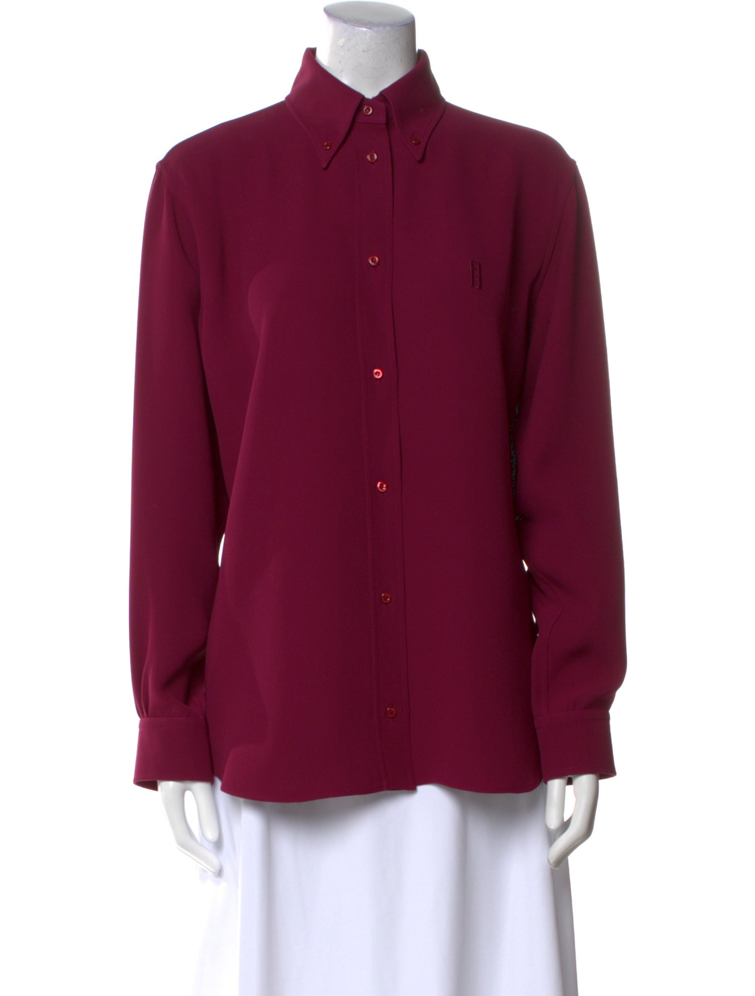 Fendi Silk Long Sleeve Button-Up Top