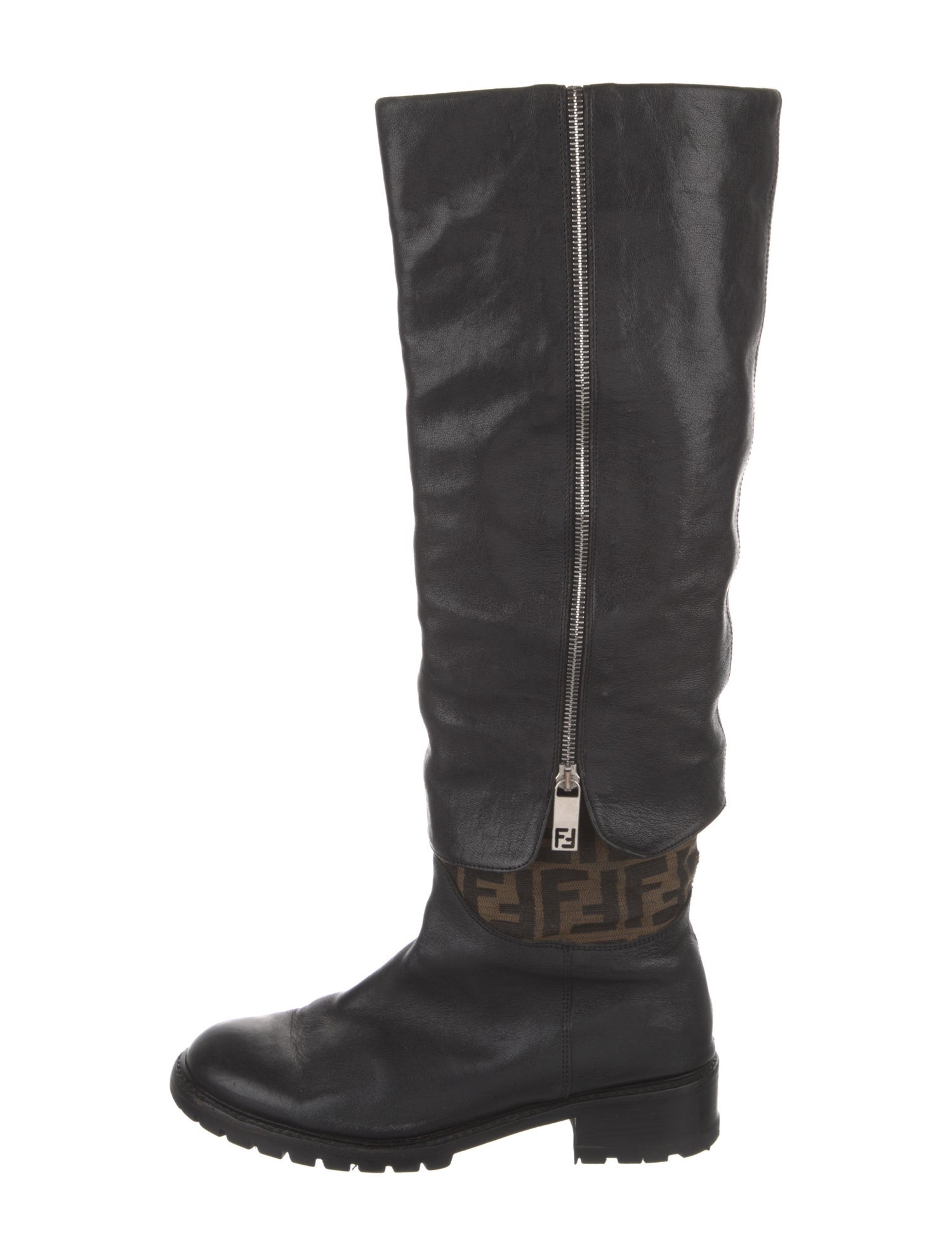 Fendi Zucca FF Logo Leather Riding Boots