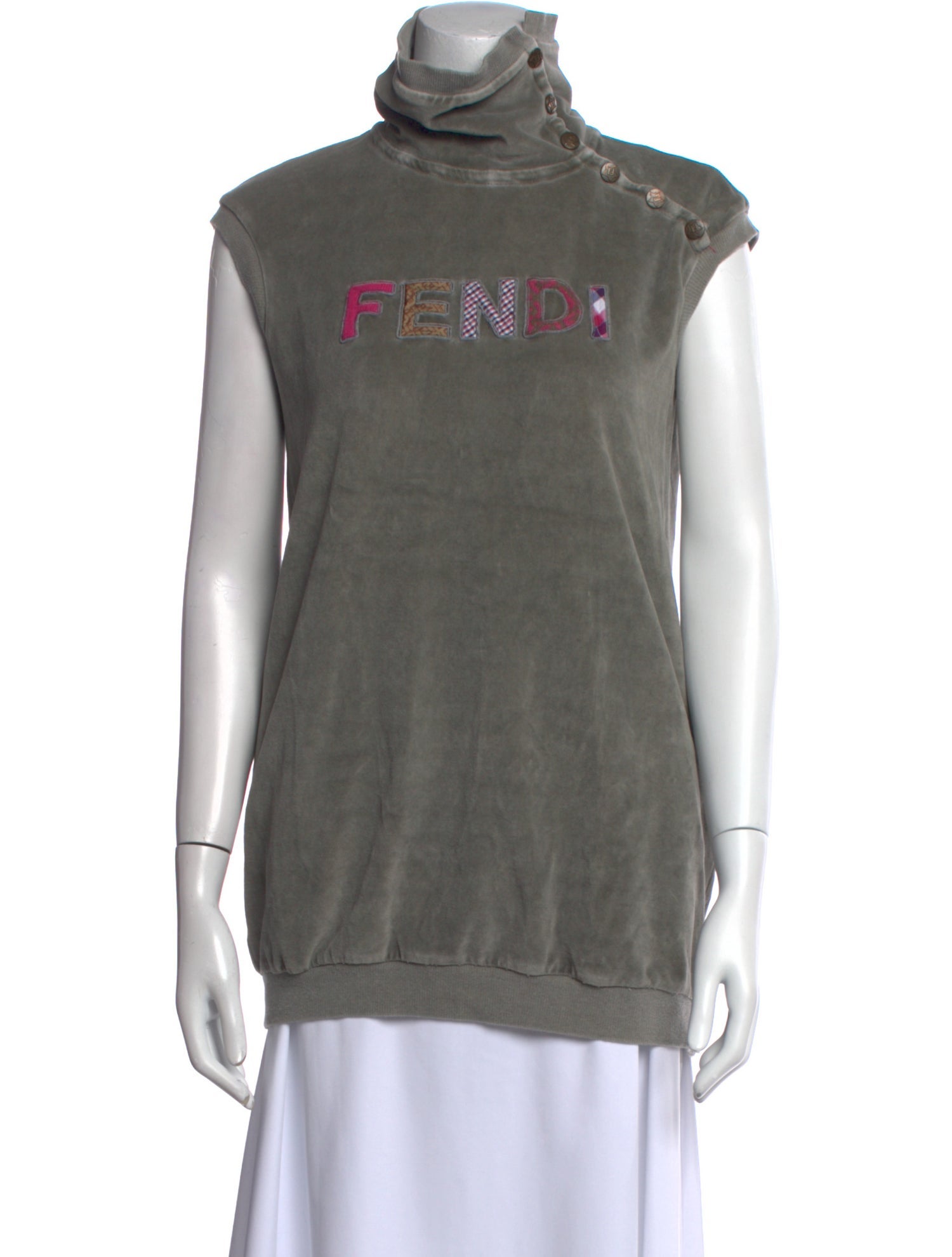 Fendi Short Sleeve Velour Logo Snap Vest