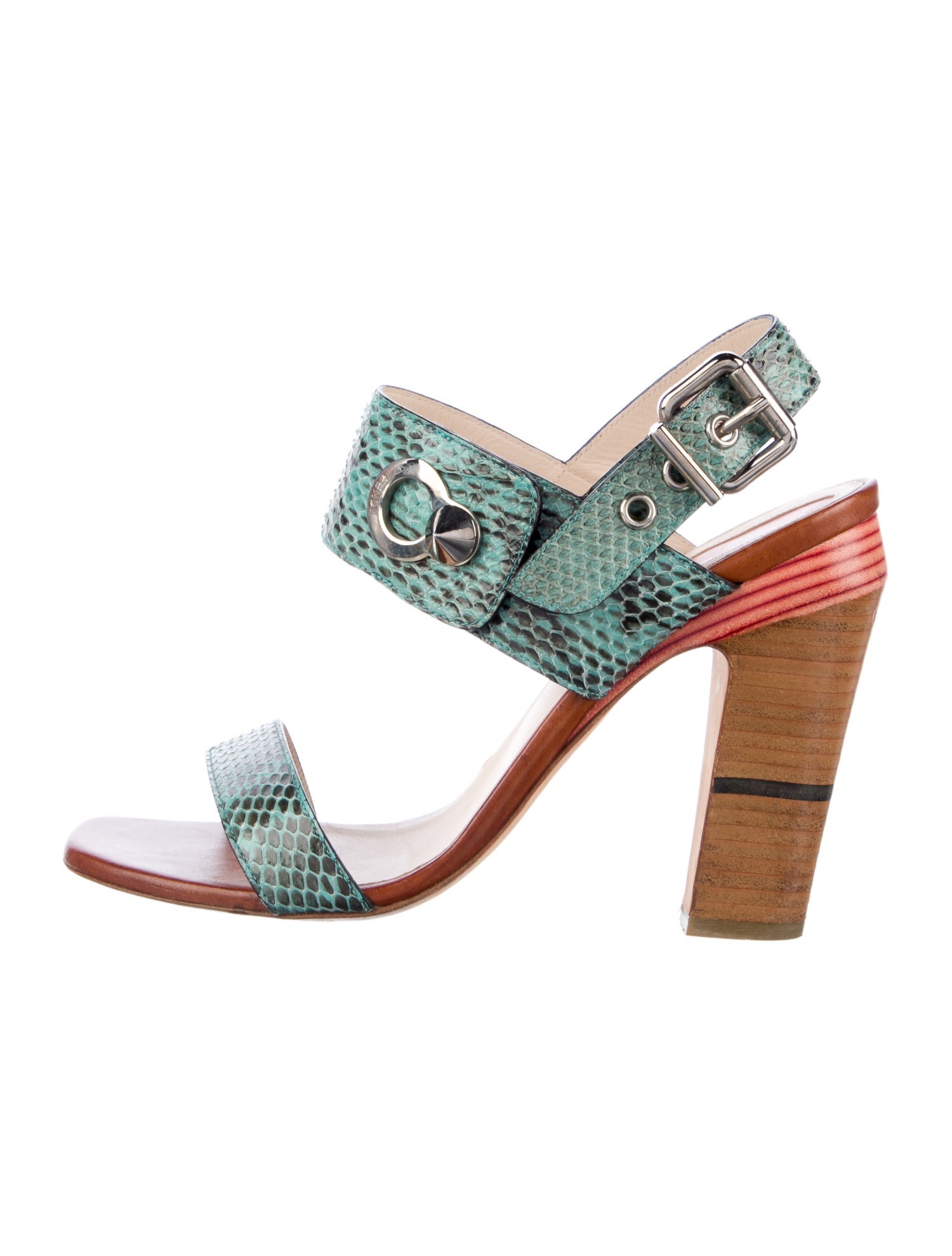 Fendi Snakeskin Animal Print Slingback Sandals
