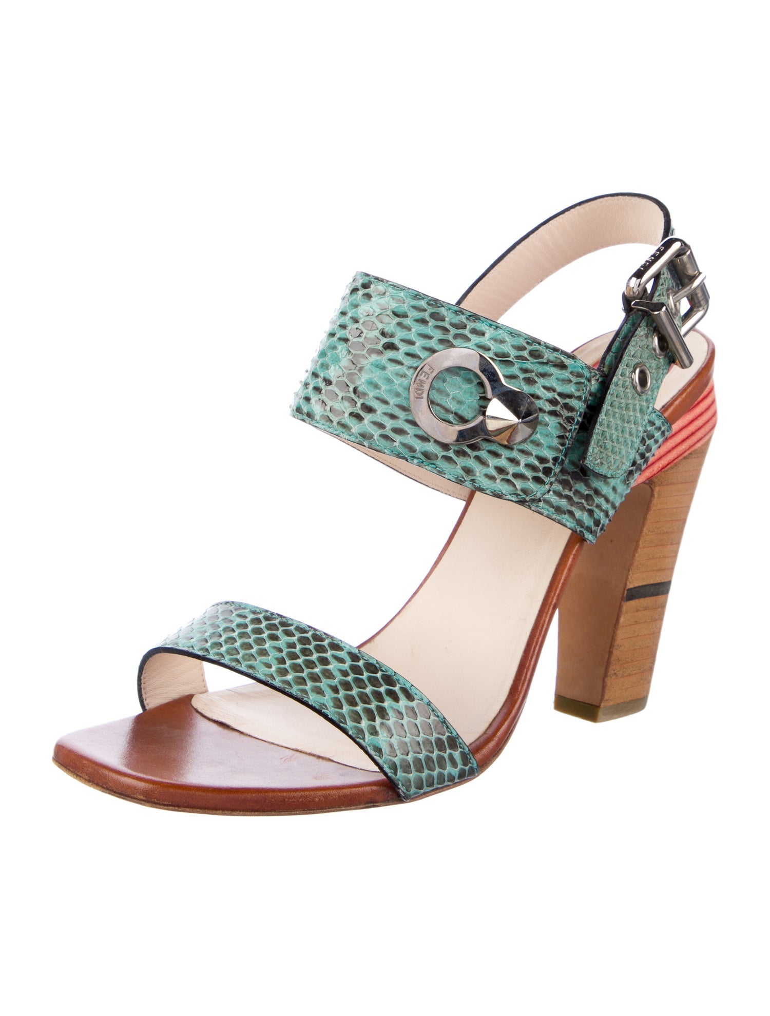 Fendi Snakeskin Animal Print Slingback Sandals