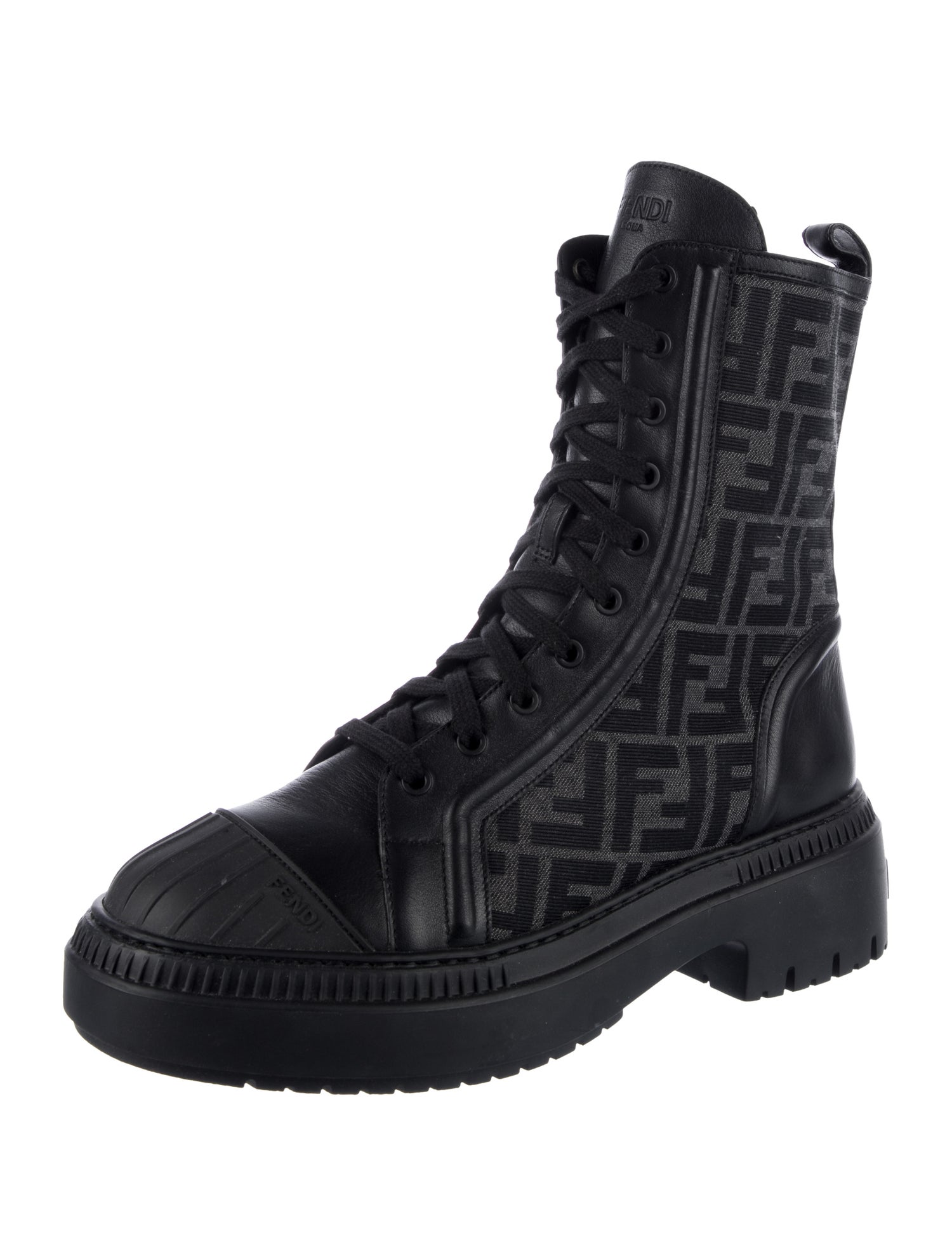 Fendi Zucca FF Logo Leather Combat Boots