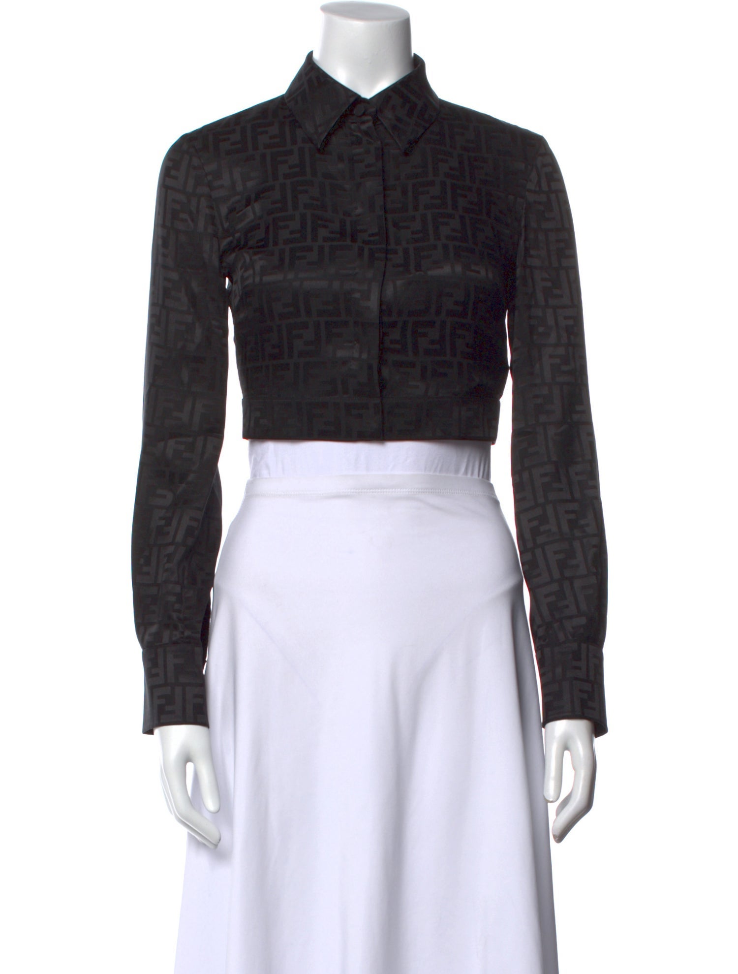 Fendi Silk Long Sleeve Crop Top