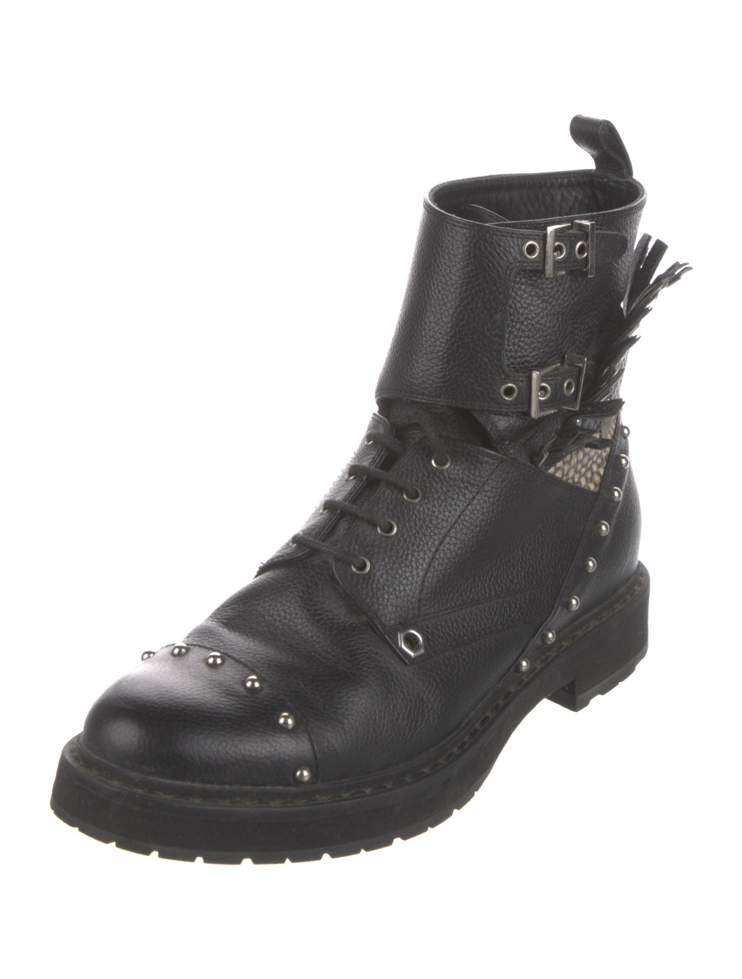 Fendi Leather Studded Accents Combat Boots