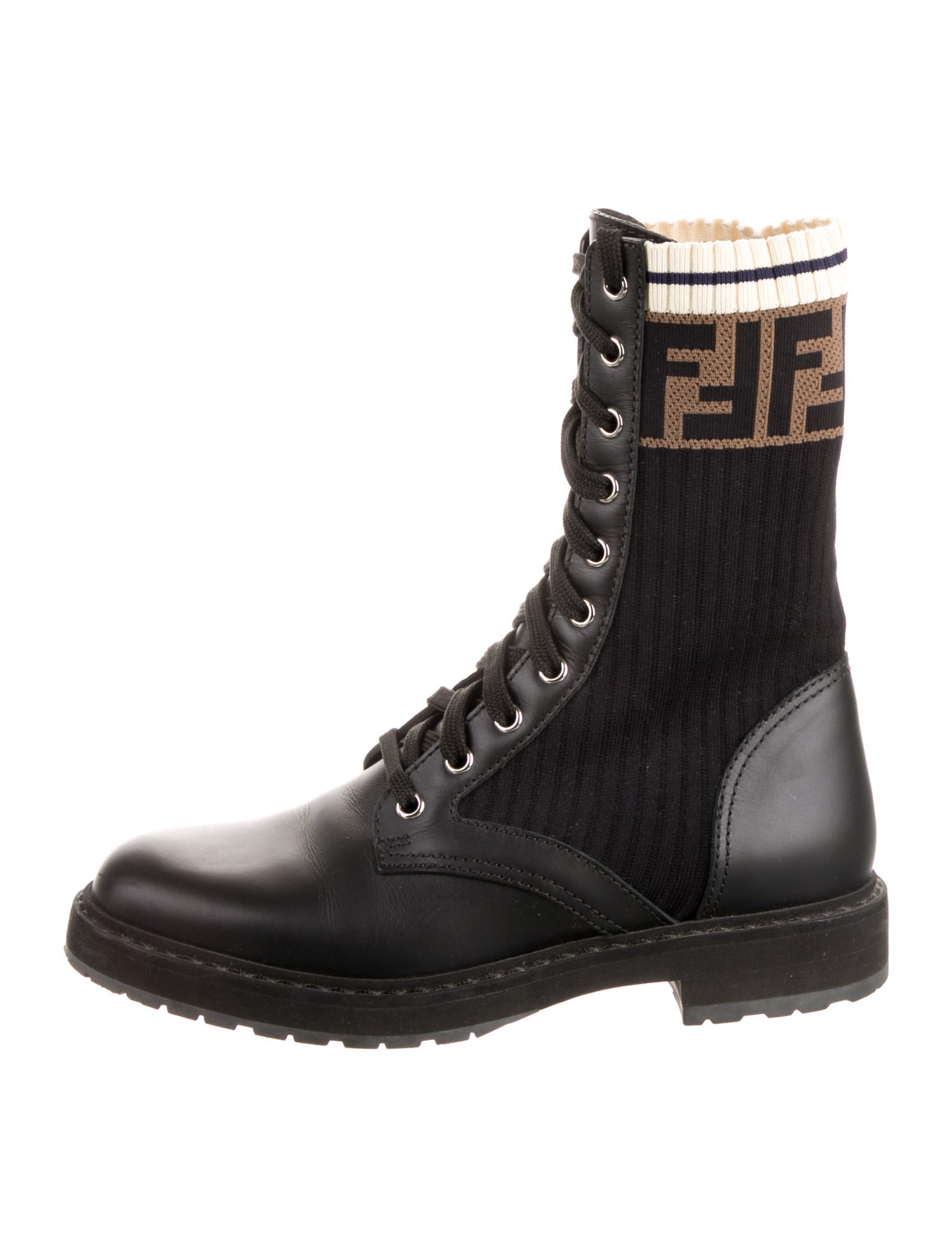 Fendi Zucca FF Logo Leather Combat Boots