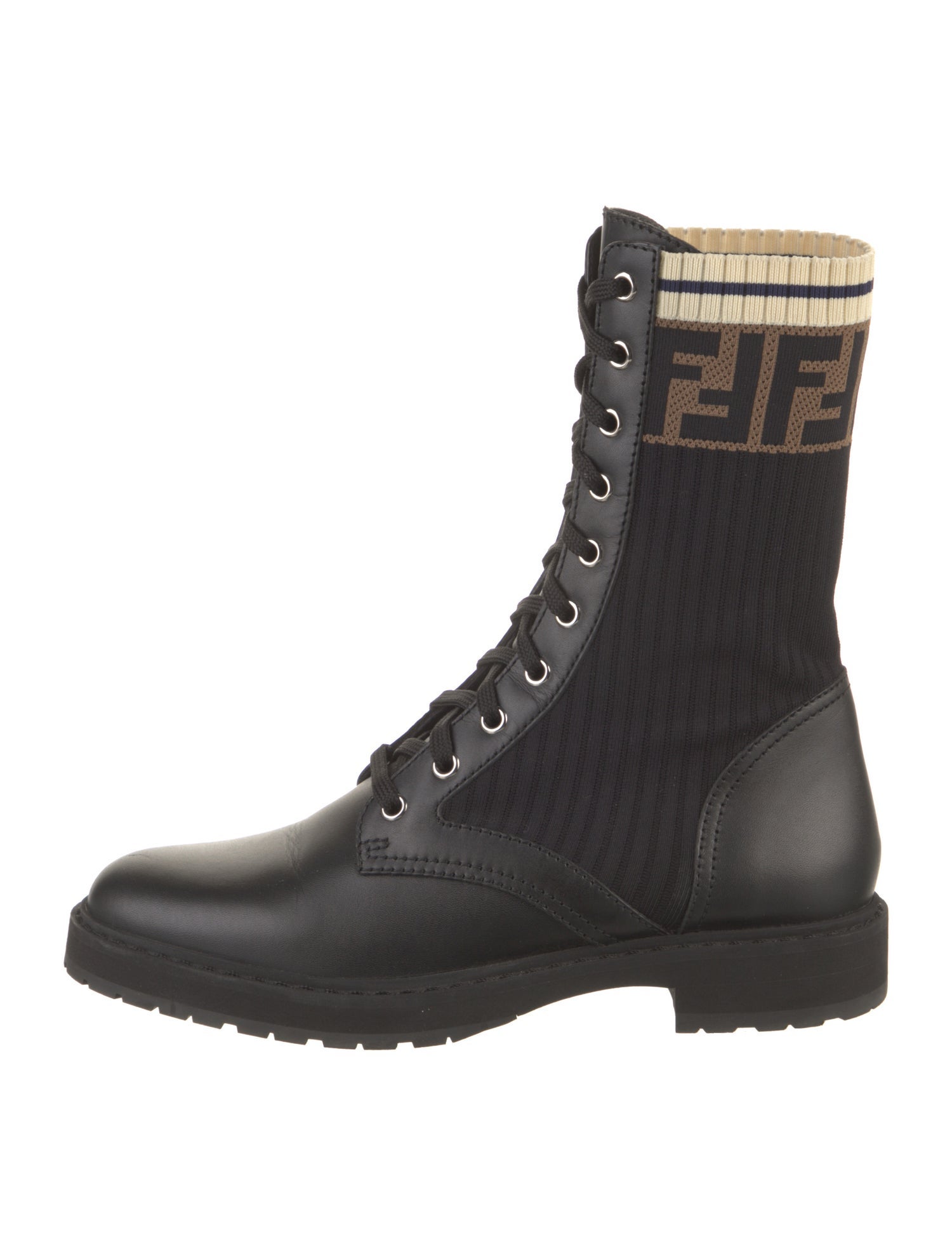 Fendi Zucca FF Logo Leather Combat Boots