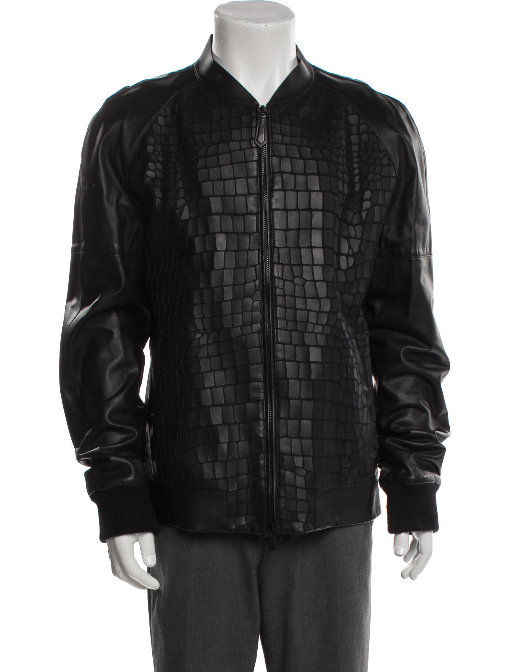 Fendi Lamb Leather Plaid Print Bomber Jacket
