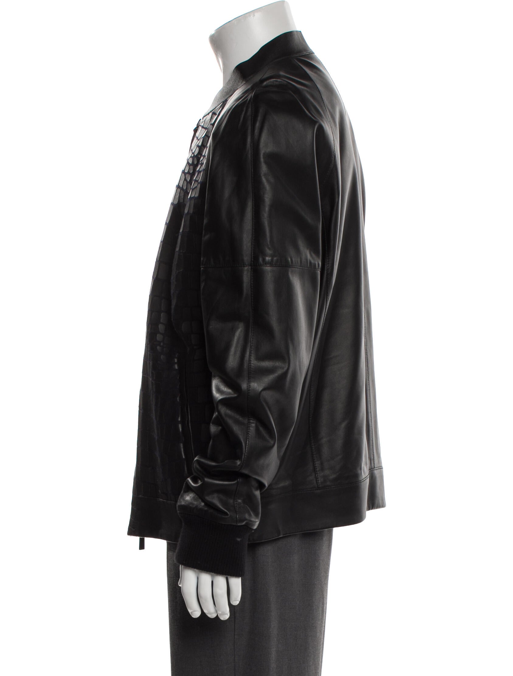 Fendi Lamb Leather Plaid Print Bomber Jacket