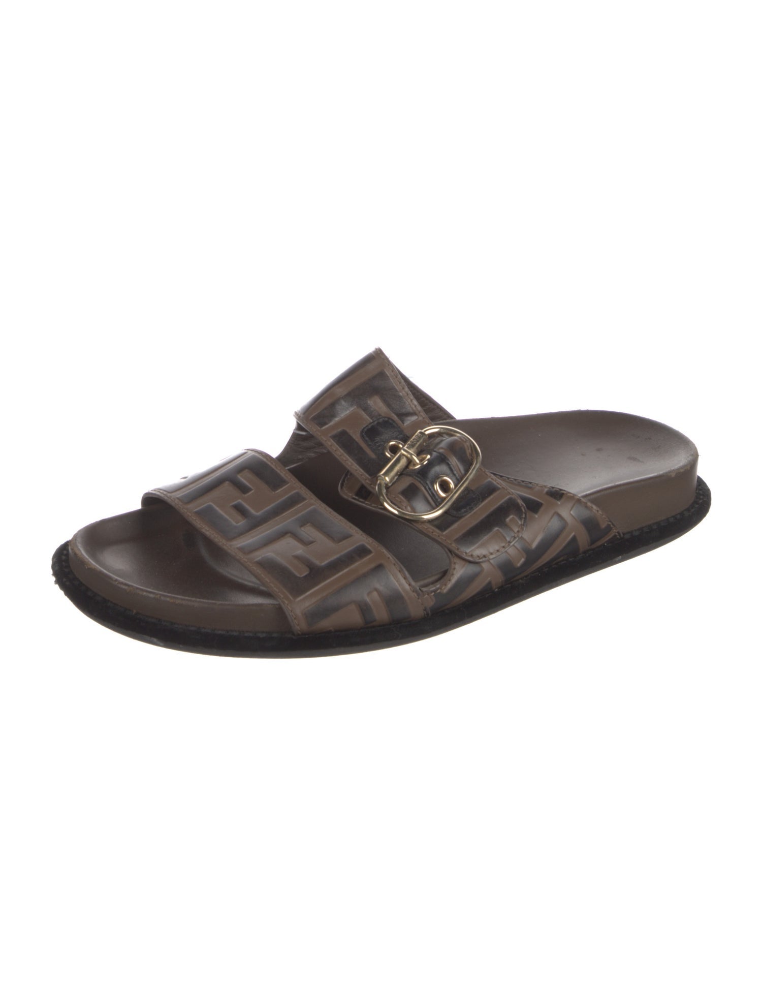 Fendi Zucca FF Logo Leather Slides